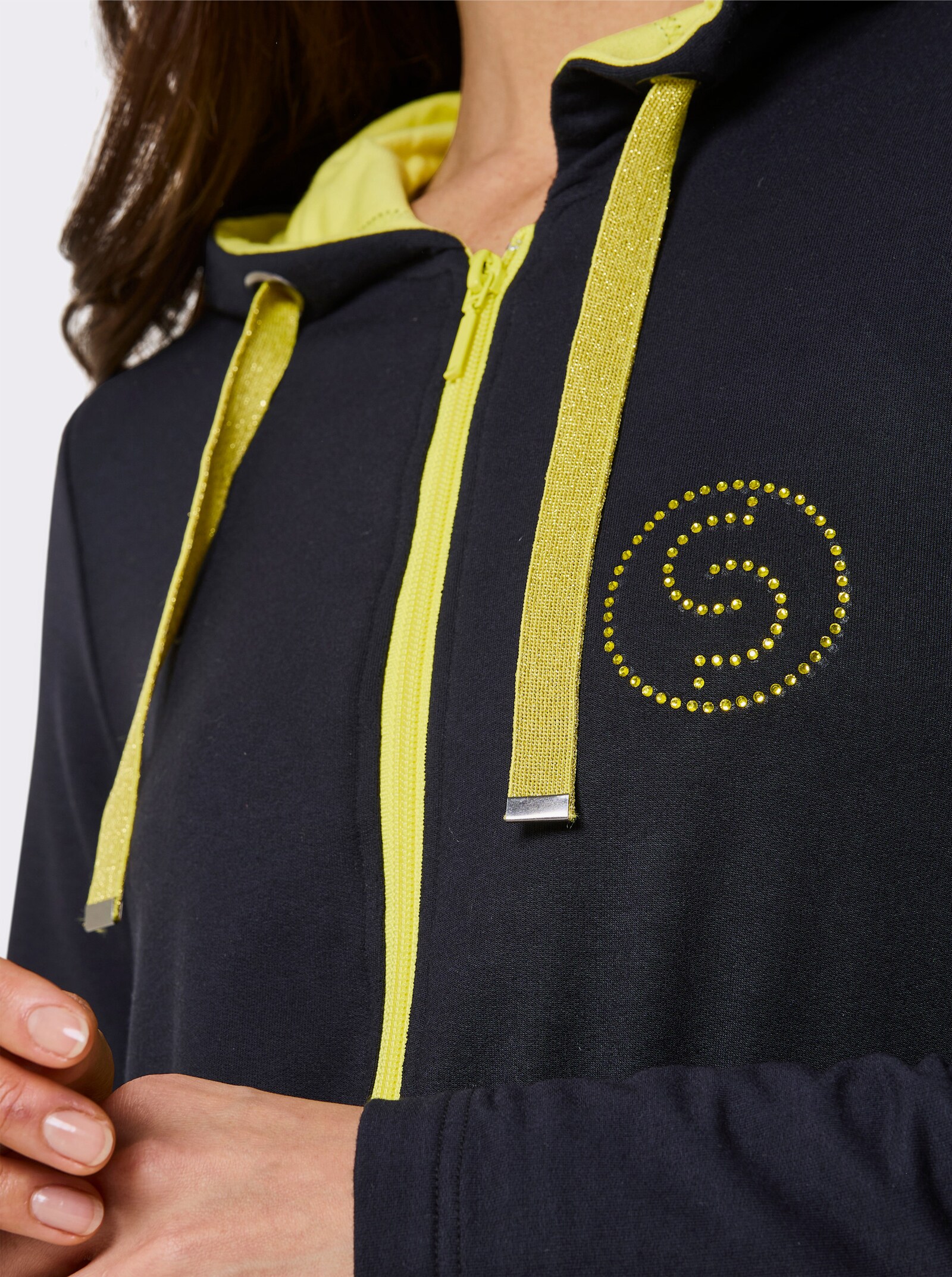 CREATION L PREMIUM Jacke mit Glitzersteinchen-Applikation - schwarz-limone