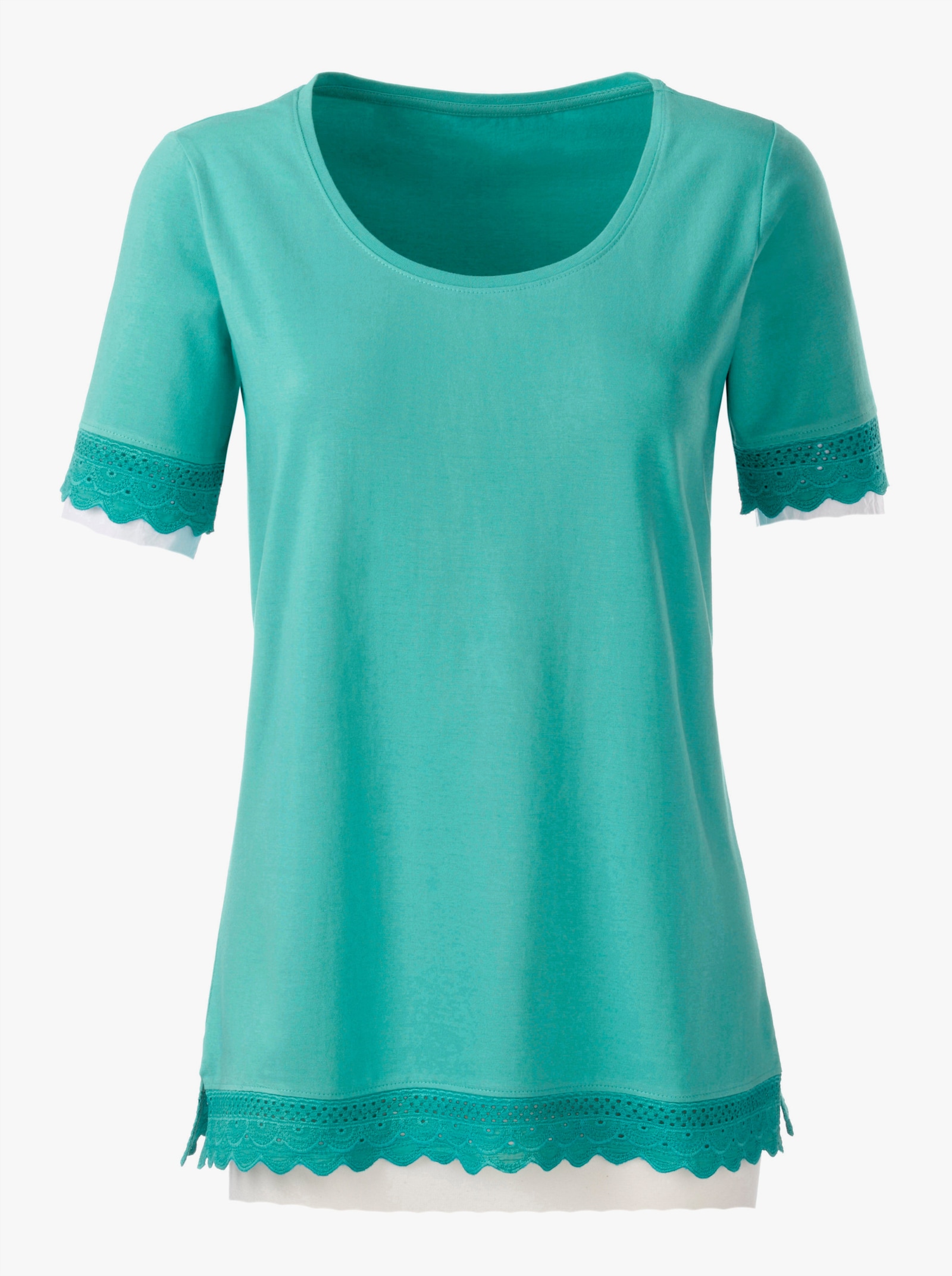 Spitzenshirt mit gebogter Spitze - smaragdgrün