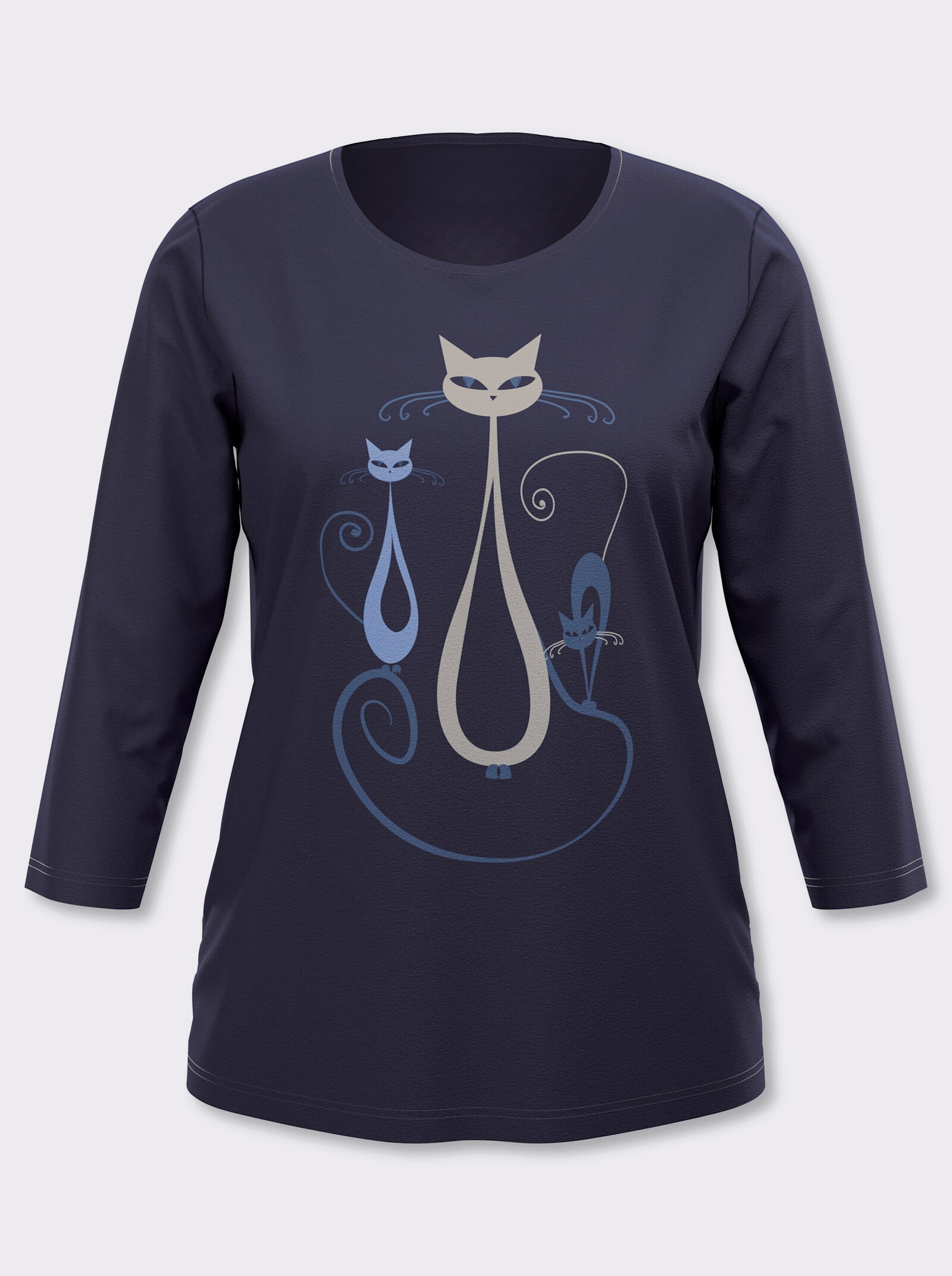 3/4-Arm-Shirt mit Katzen-Druck - marine-jeansblau-bedruckt