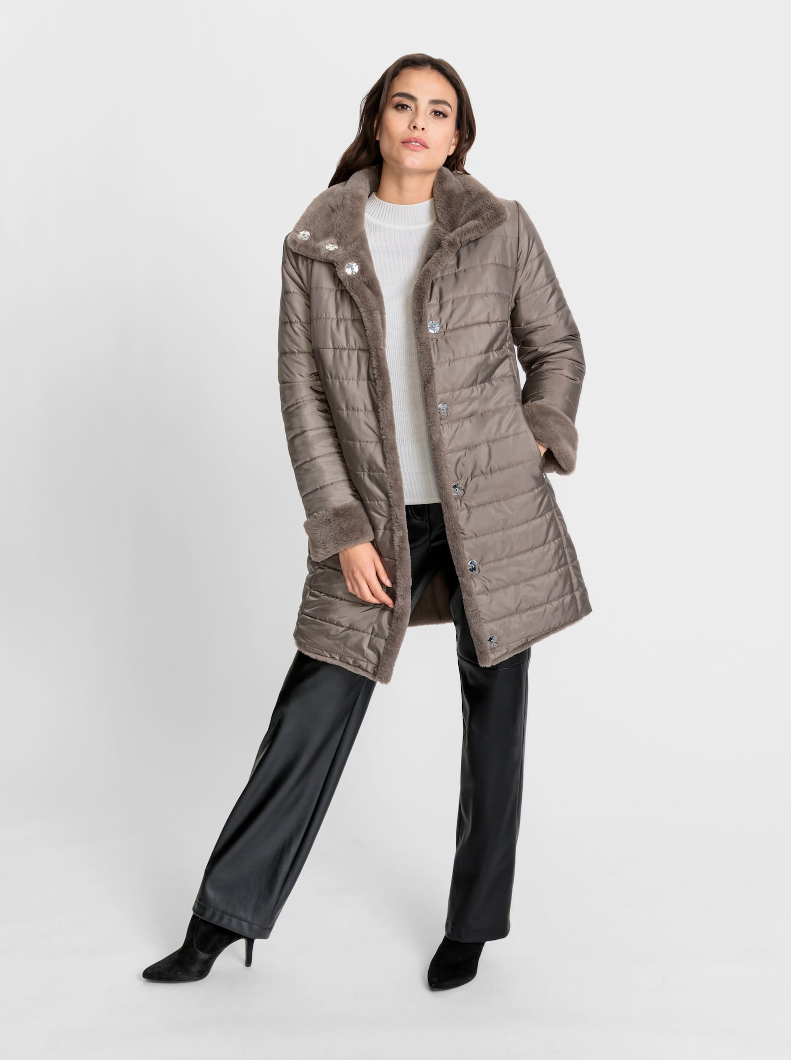 heine Wendejacke aus Stepp und Pelz-Imitat - taupe