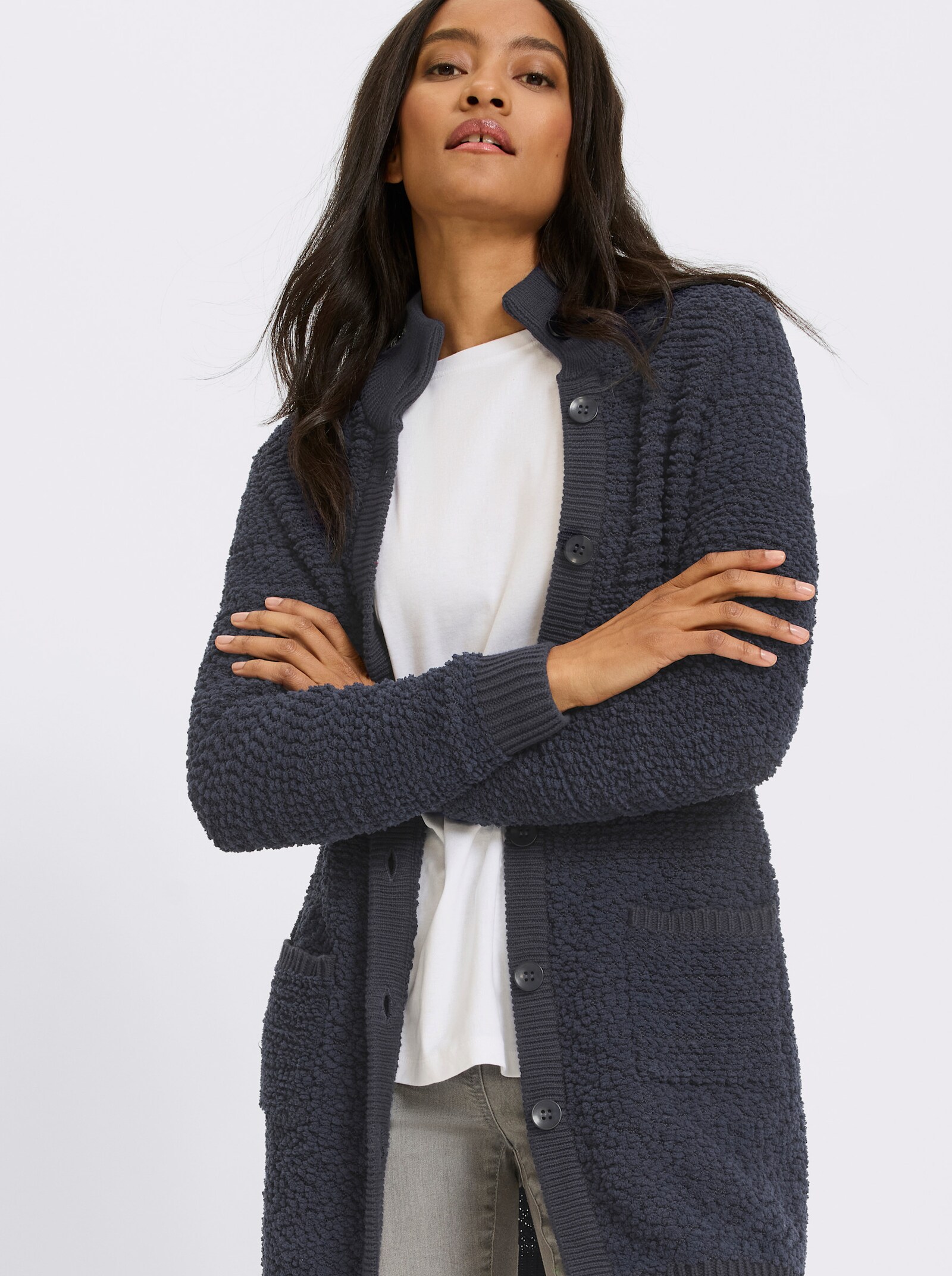 heine Longstrickjacke mit Stehkragen - marine