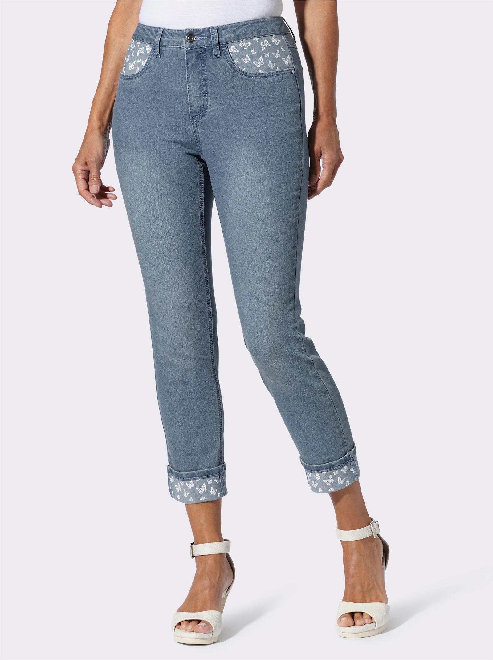 7/8-jeans met vlinderinzetten - blue-bleached