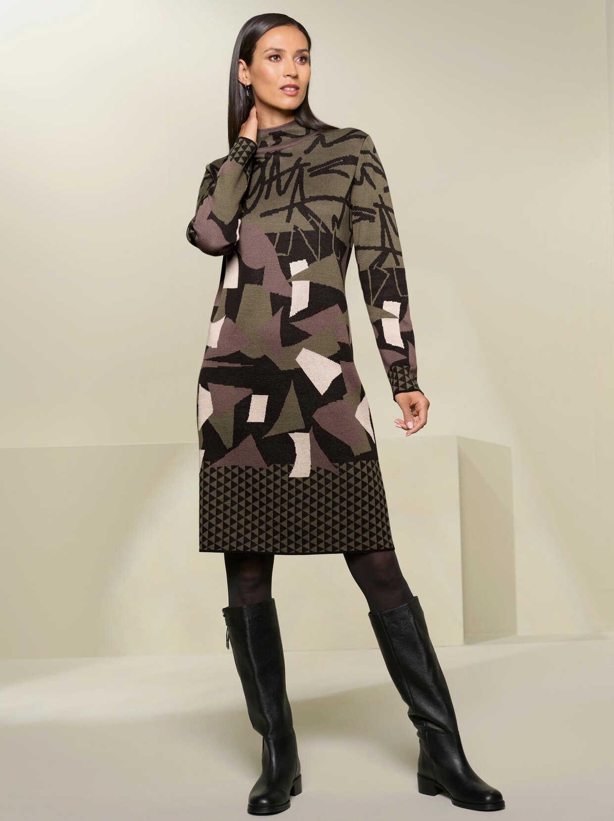 Rick Cardona Tricot jurk - kaki/grafiet gedessineerd