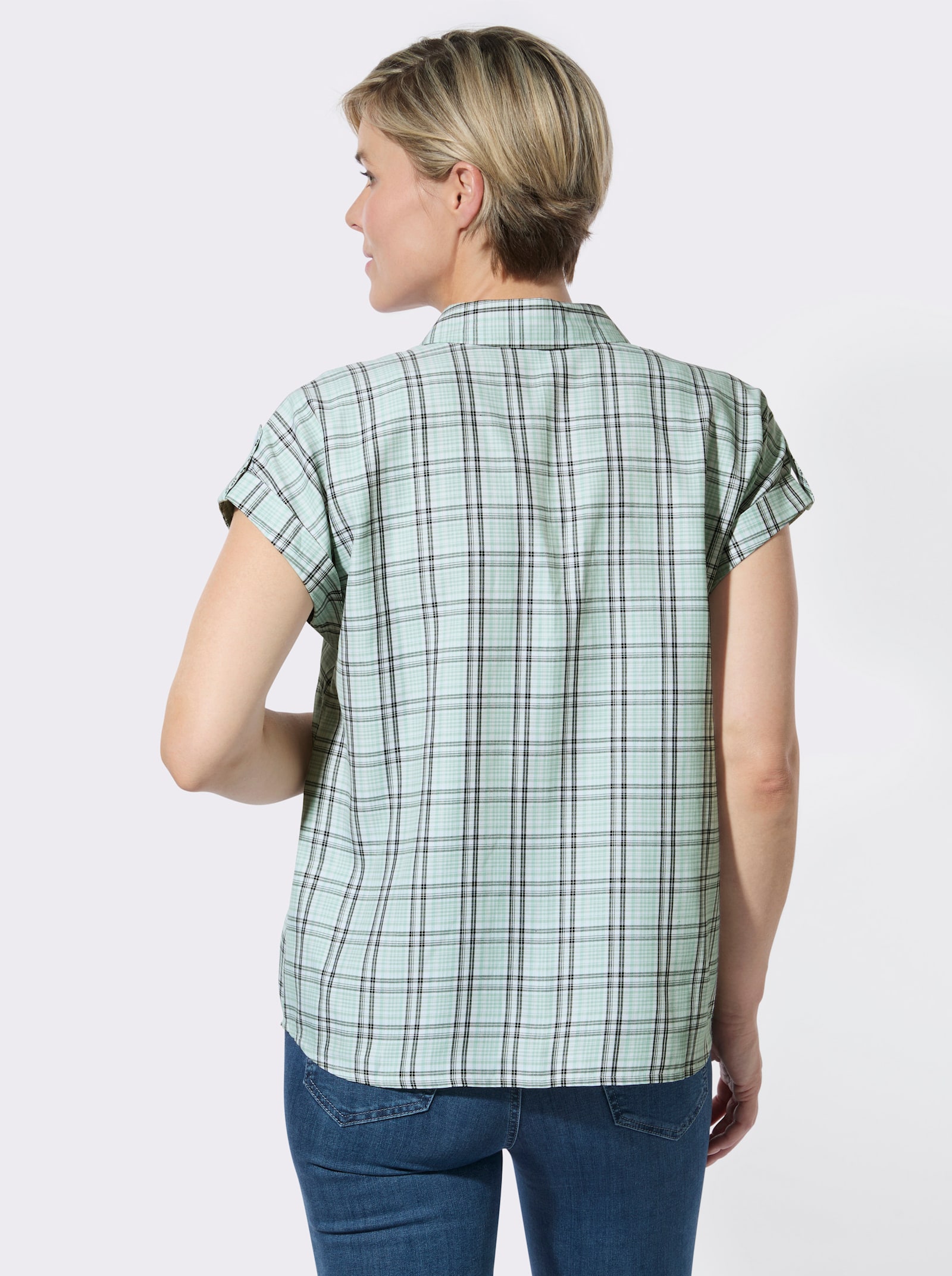 Karobluse mit Hemdkragen - kalkmint-weiß-kariert