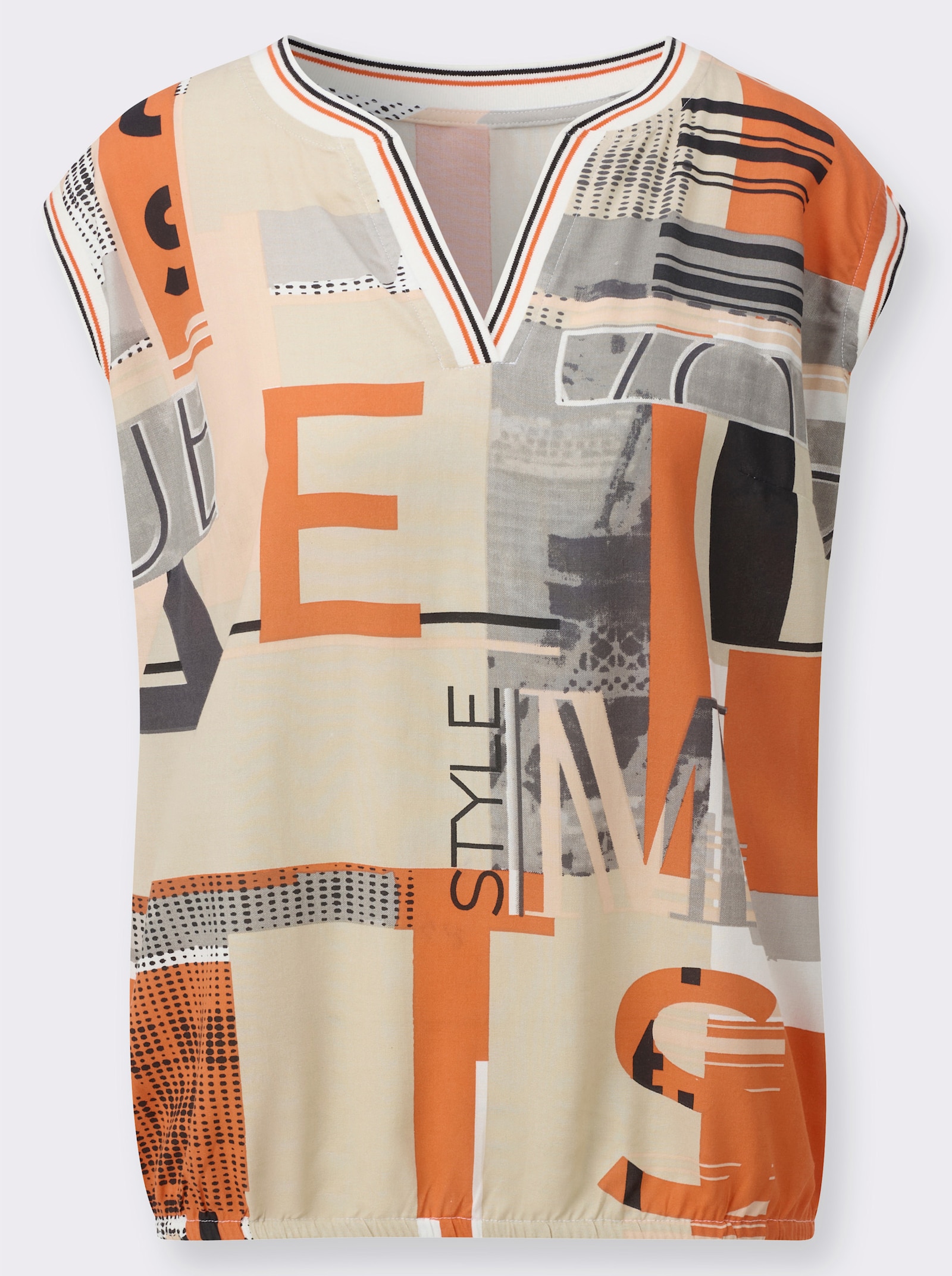 Blusentop mit gestreiften Bündchen - orange-sand-bedruckt