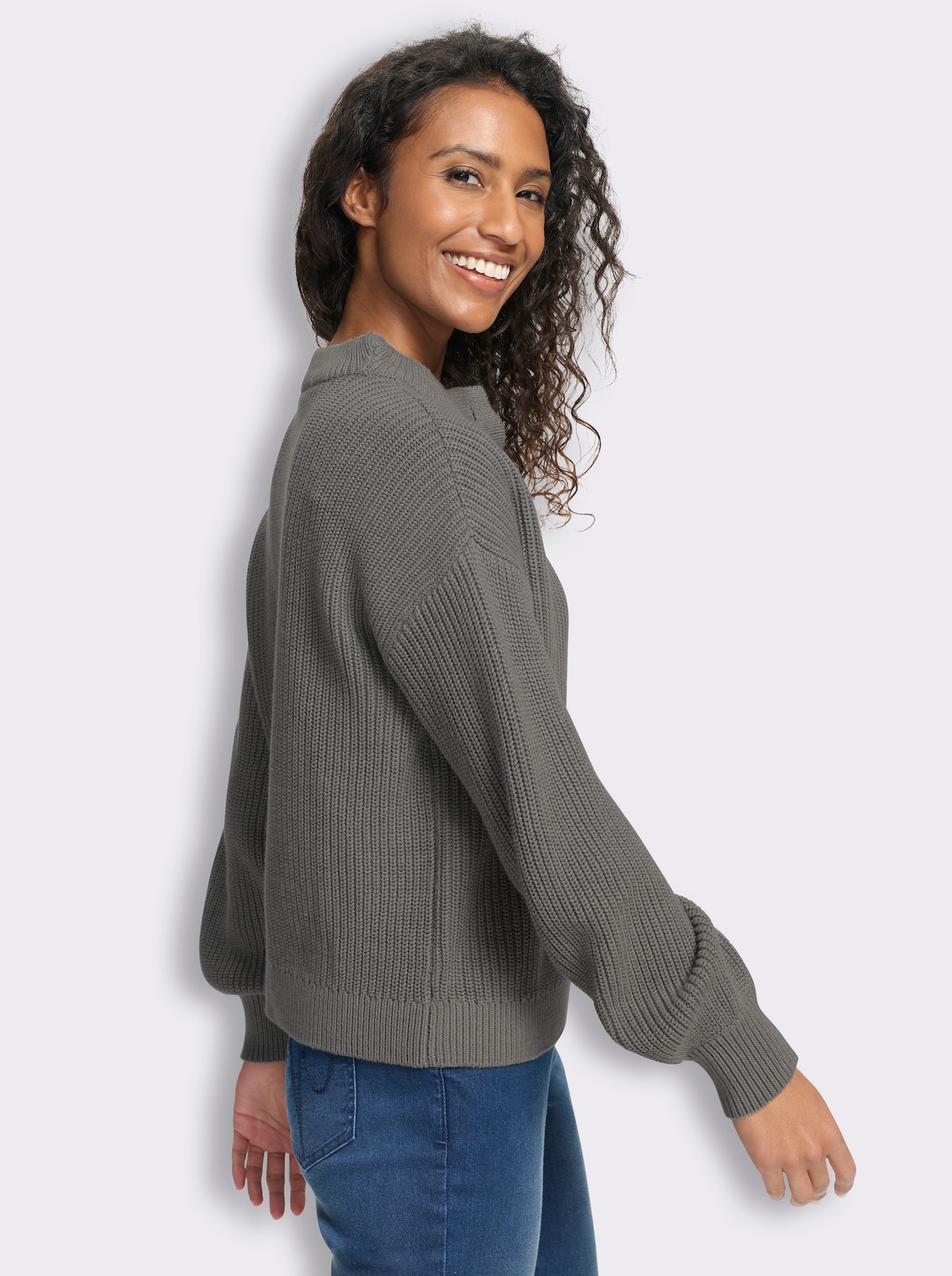 heine Pullover im Rippenstrick - grau-meliert