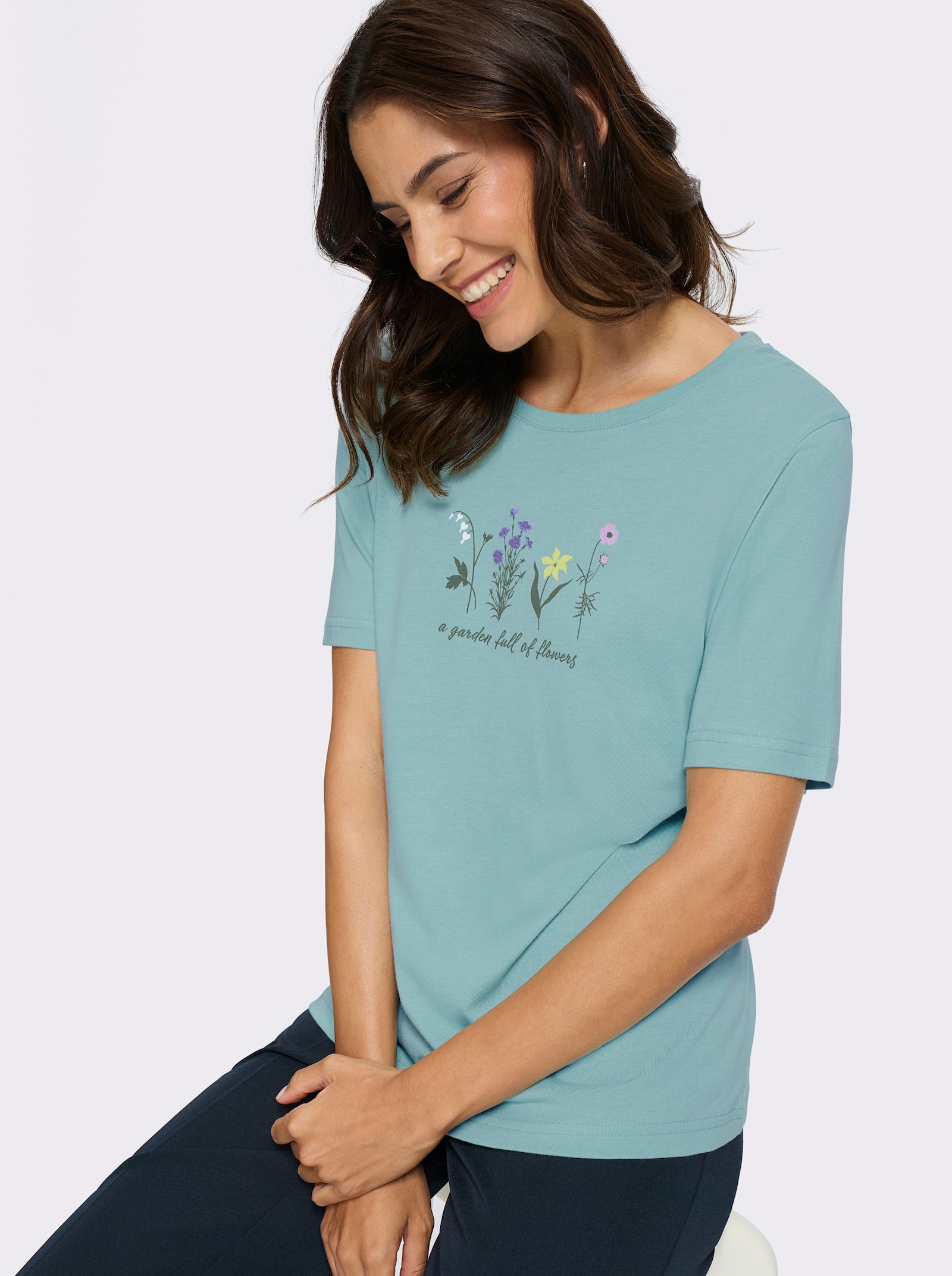 Rundhalsshirt mit platziertem Druck - mint-bedruckt