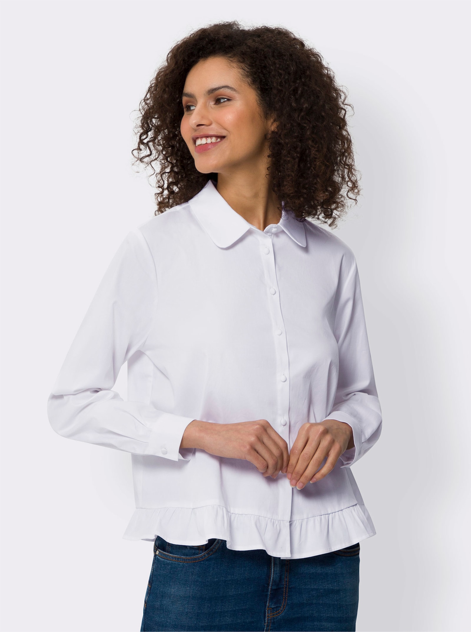heine Overhemdblouse met ruches aan de zoom - wit