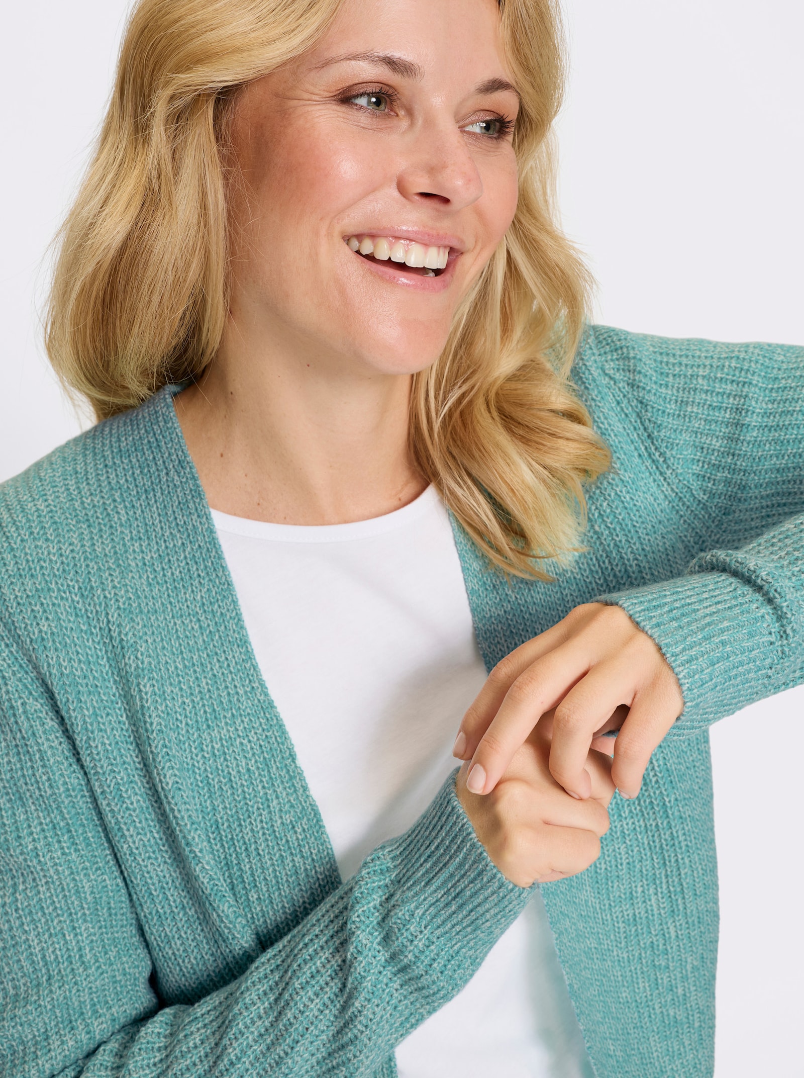 Strickjacke in offener Form - ozean-ecru-meliert