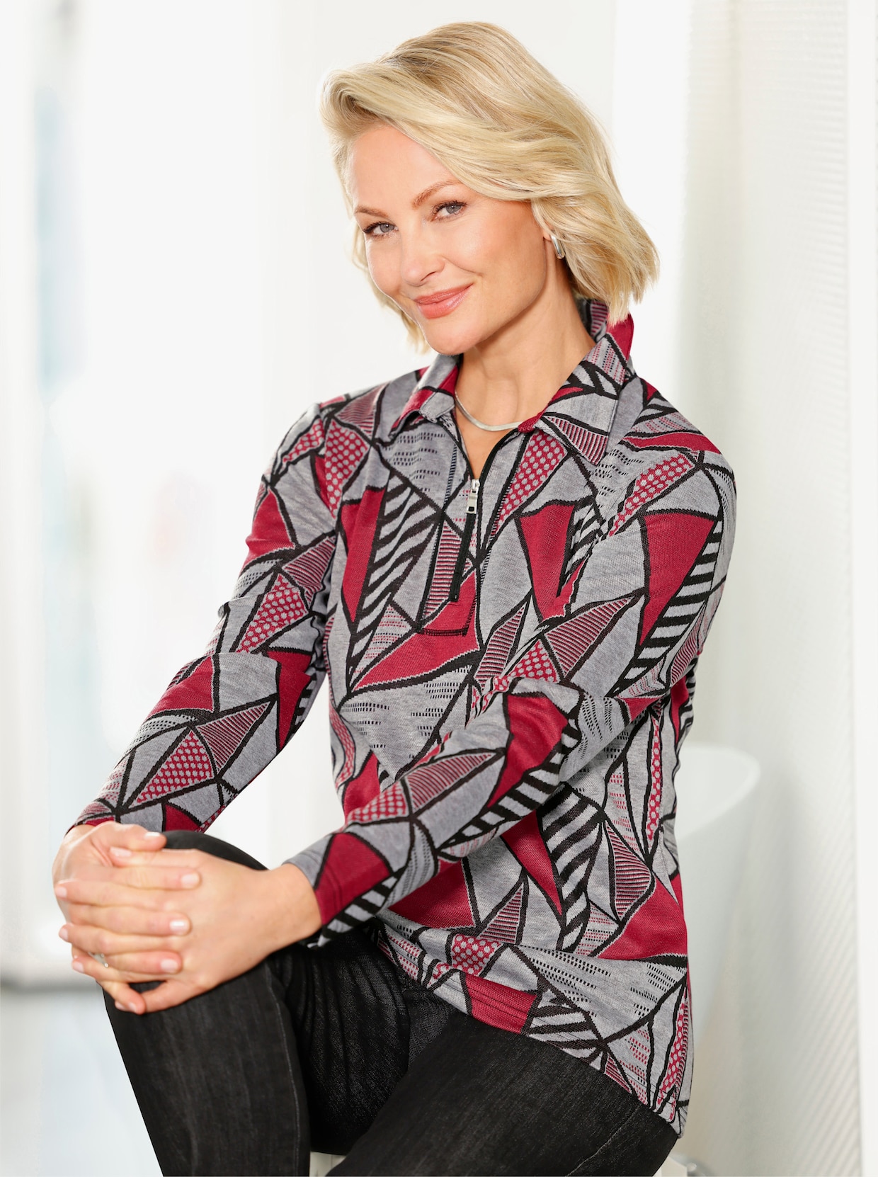 Poloshirt - grijs/rood geprint