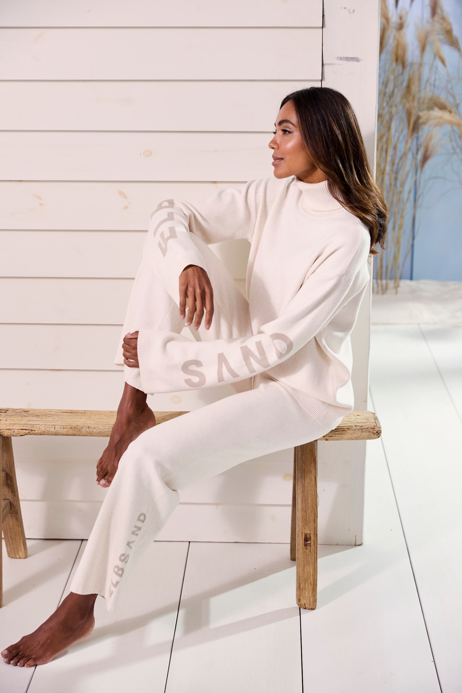 Elbsand Broek van tricot - wolwit gemêleerd