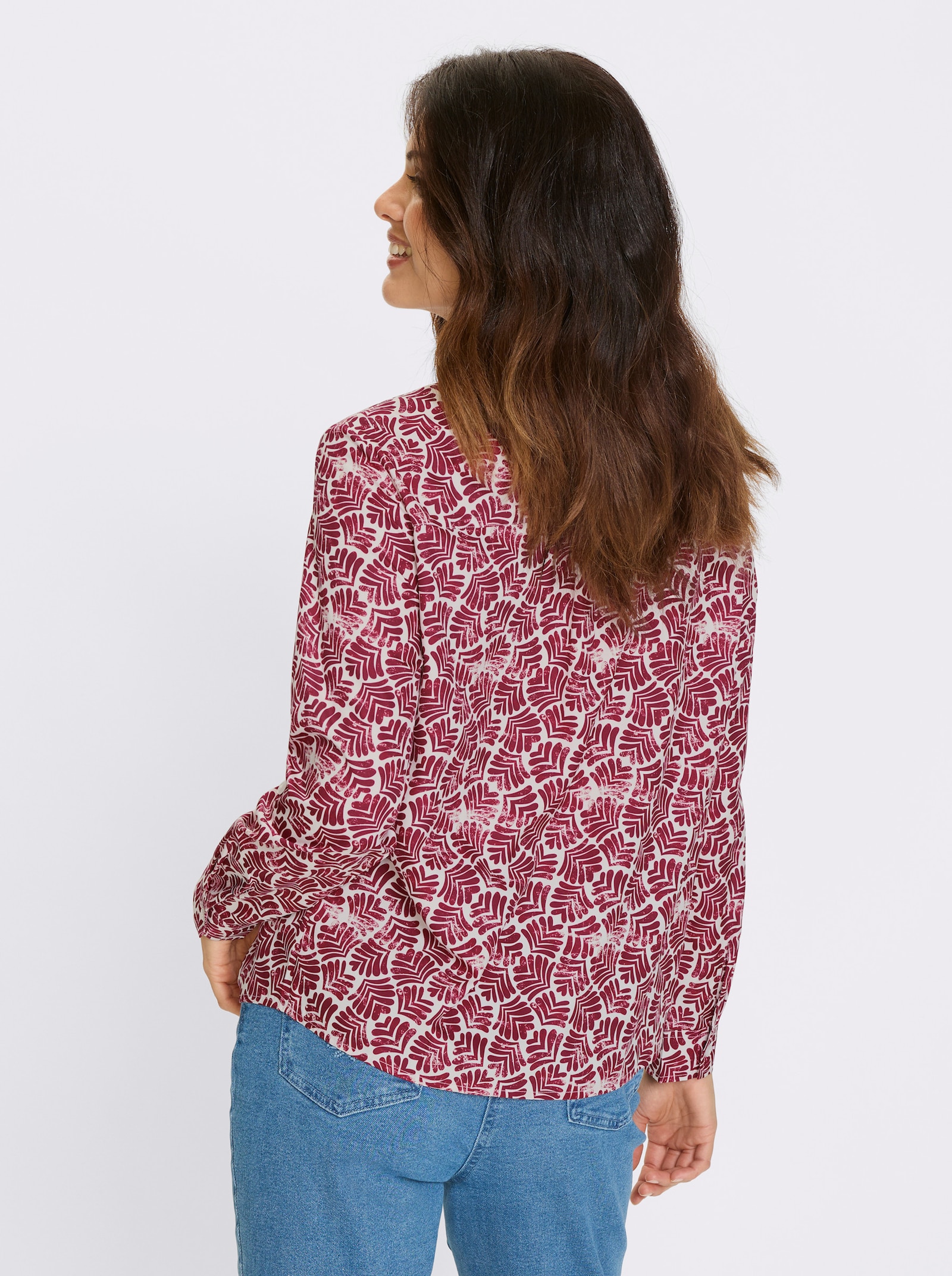 Blouse met lange mouwen in comfortmodel - rood/wit geprint