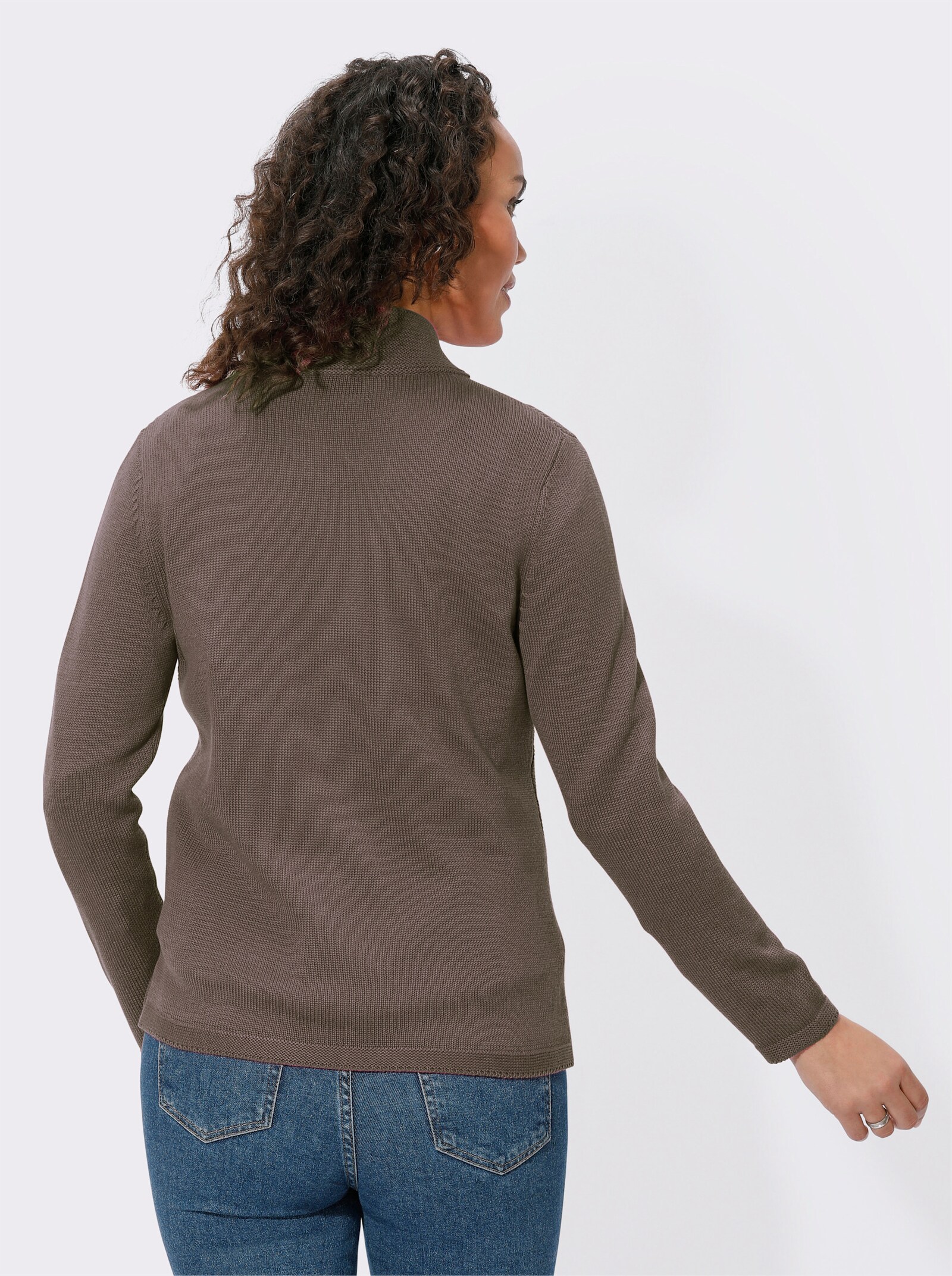 Strickjacke mit 2-Wege-Zipper - dunkeltaupe