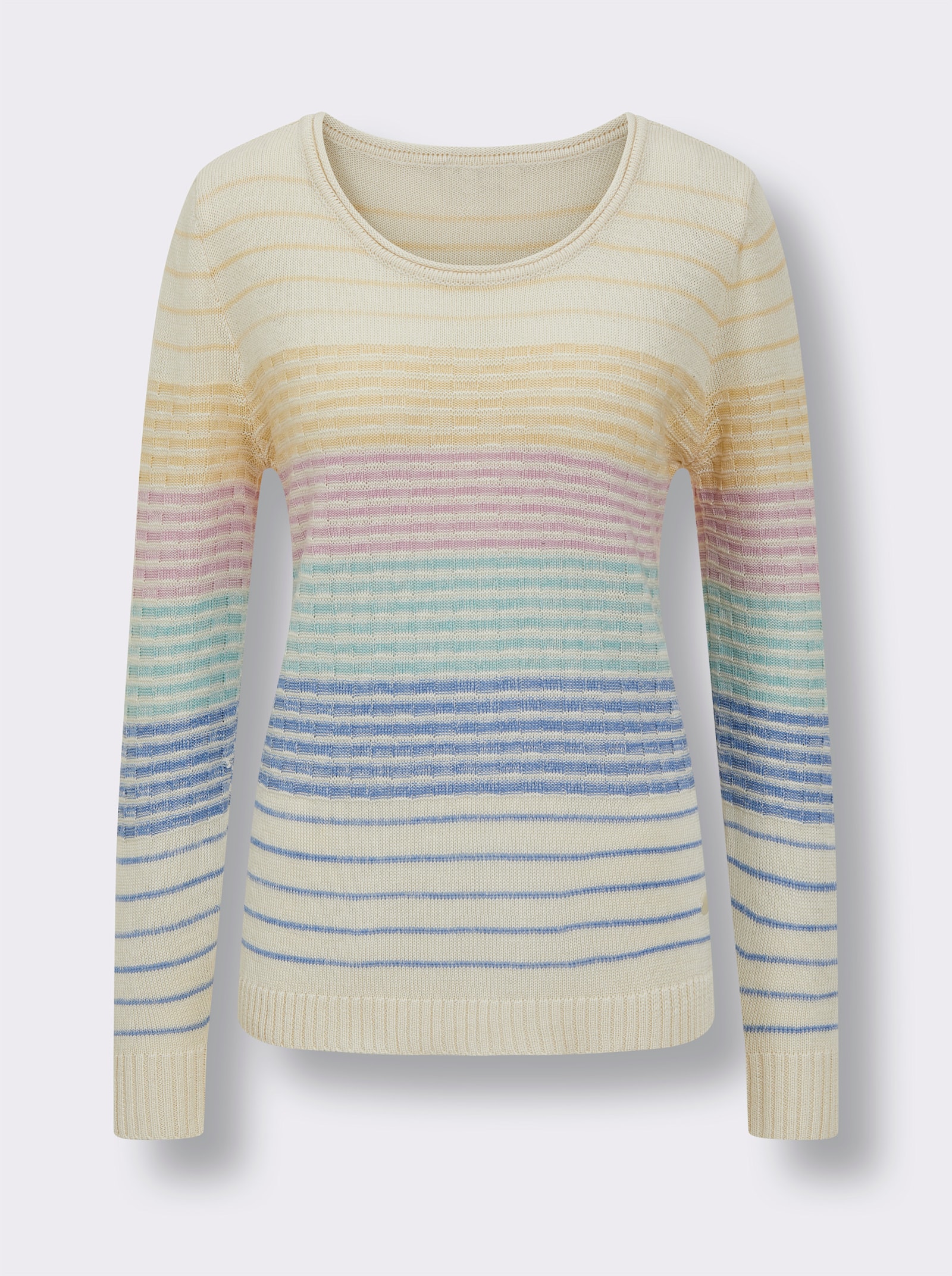 CREATION L PREMIUM Feinstrickpullover mit Seidenanteil - mint-rosé-geringelt