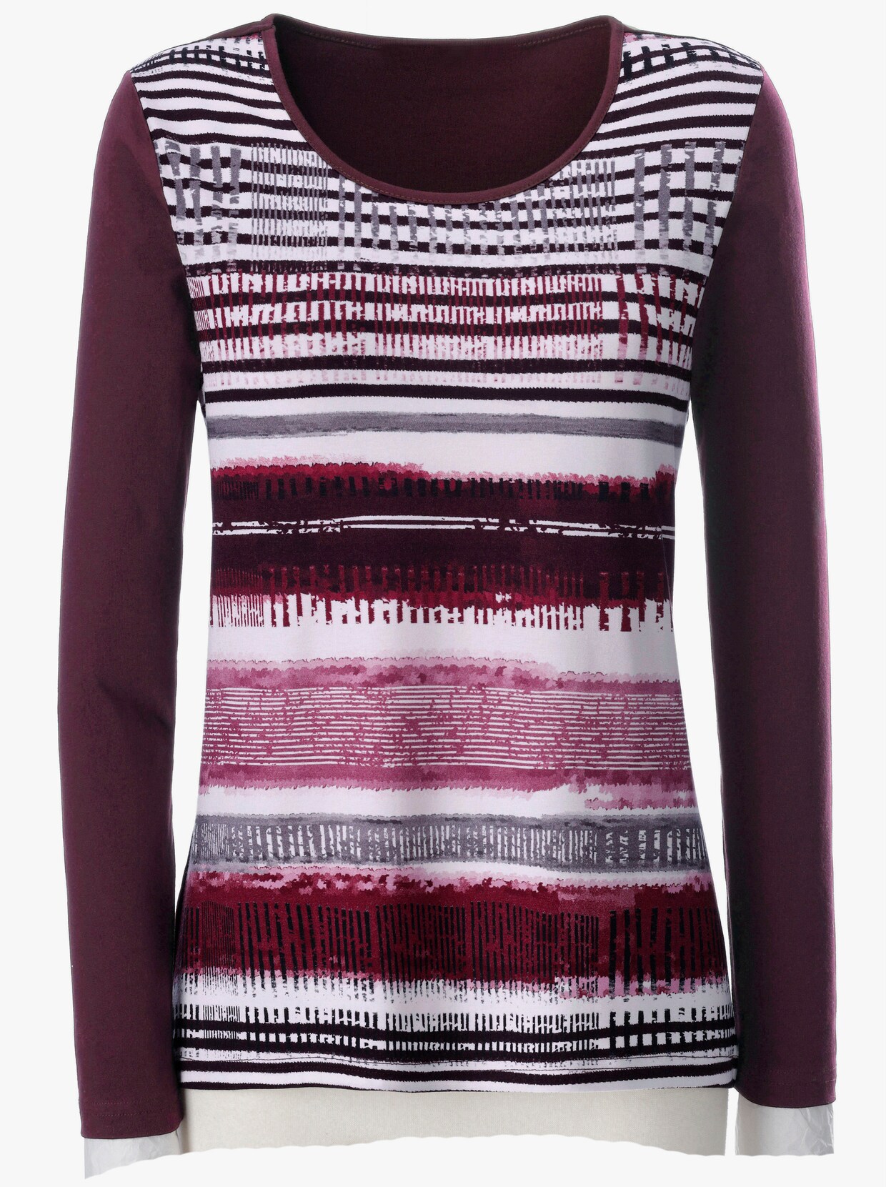 Langarmshirt - bordeaux-gestreift