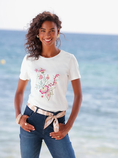 heine Kurzarmshirt mit Glitzersteinchen - ecru