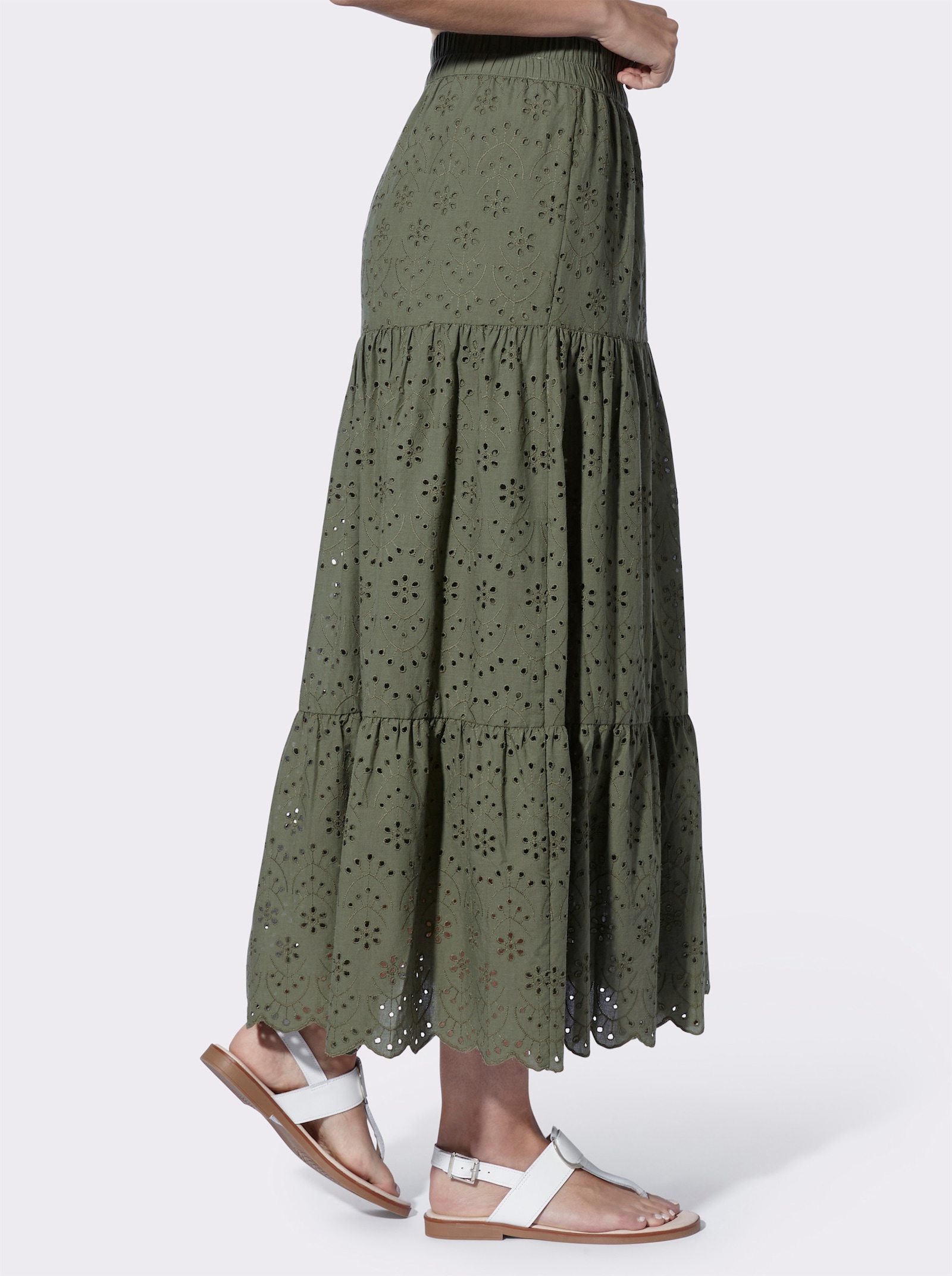 heine Jupe à niveaux en dentelle ajourée - kaki