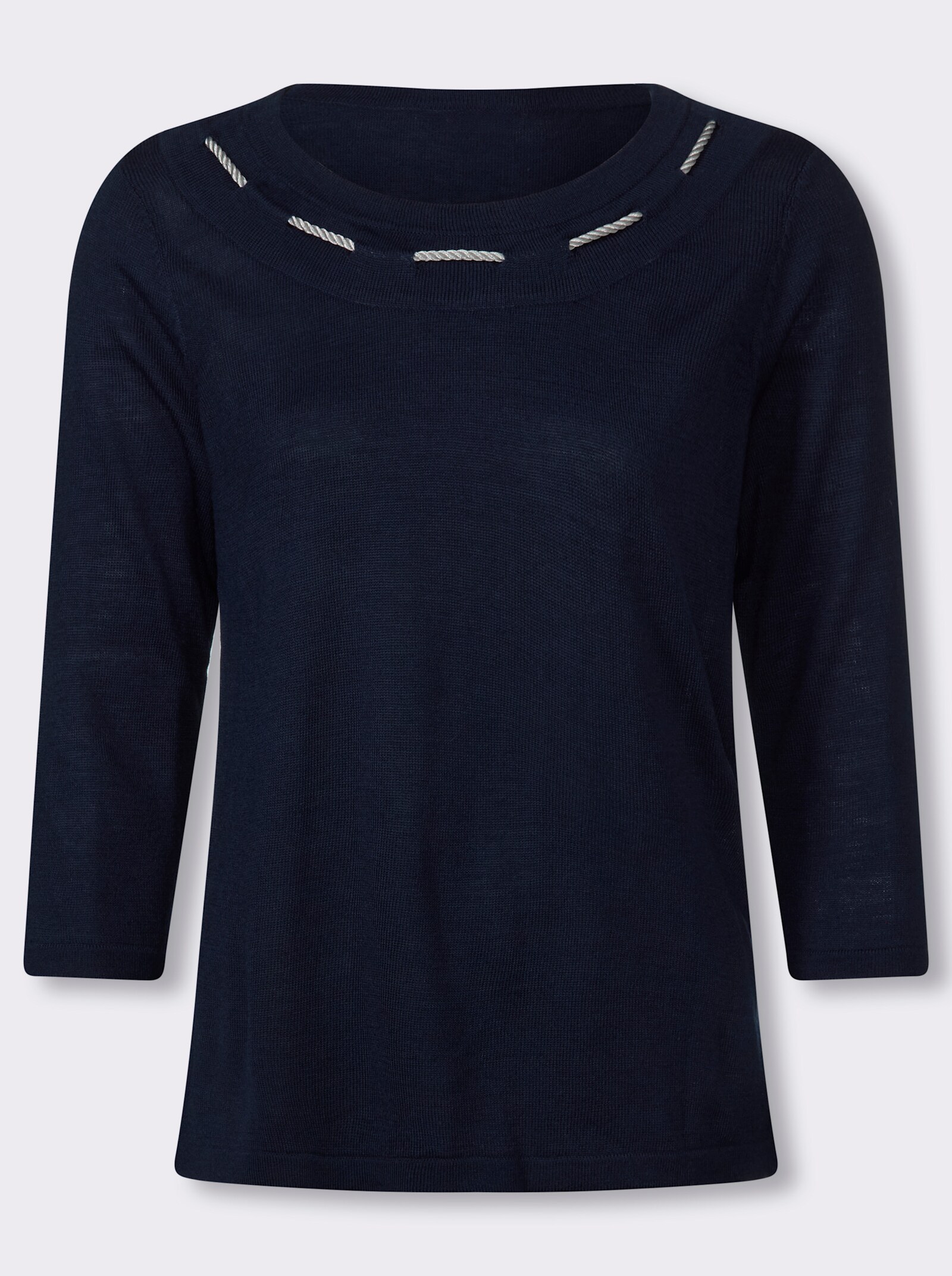 3/4-Arm-Pullover mit Zierkordel am Ausschnitt - marine