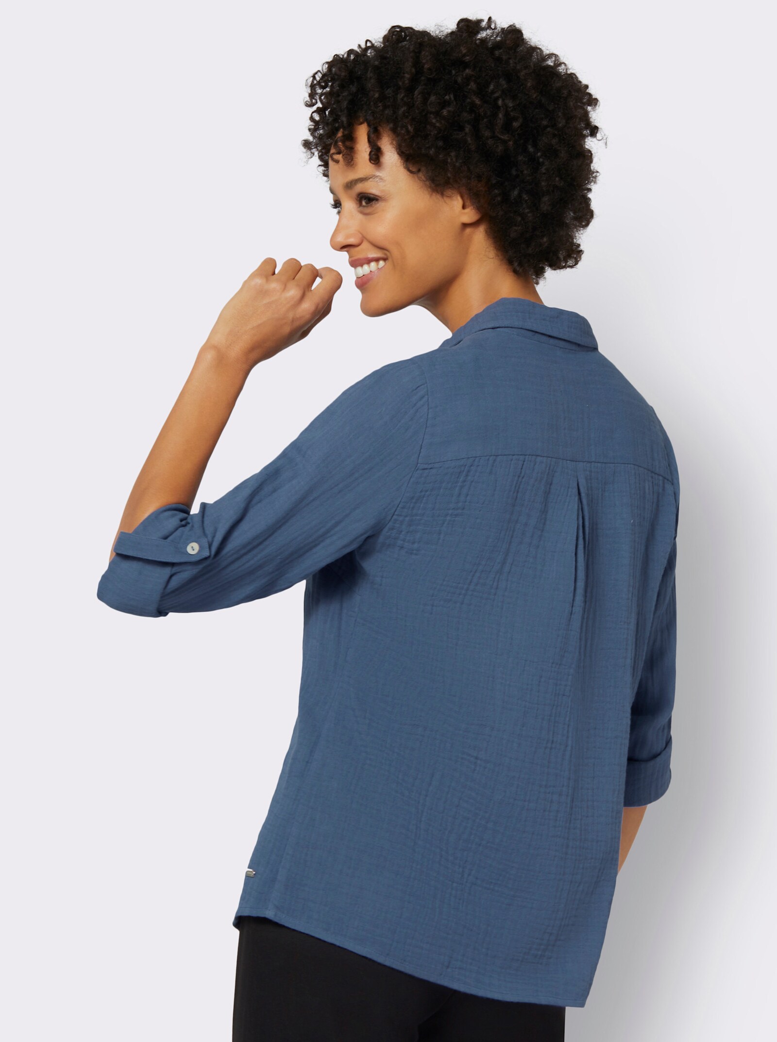 Hemdbluse mit Reverskragen - jeansblau