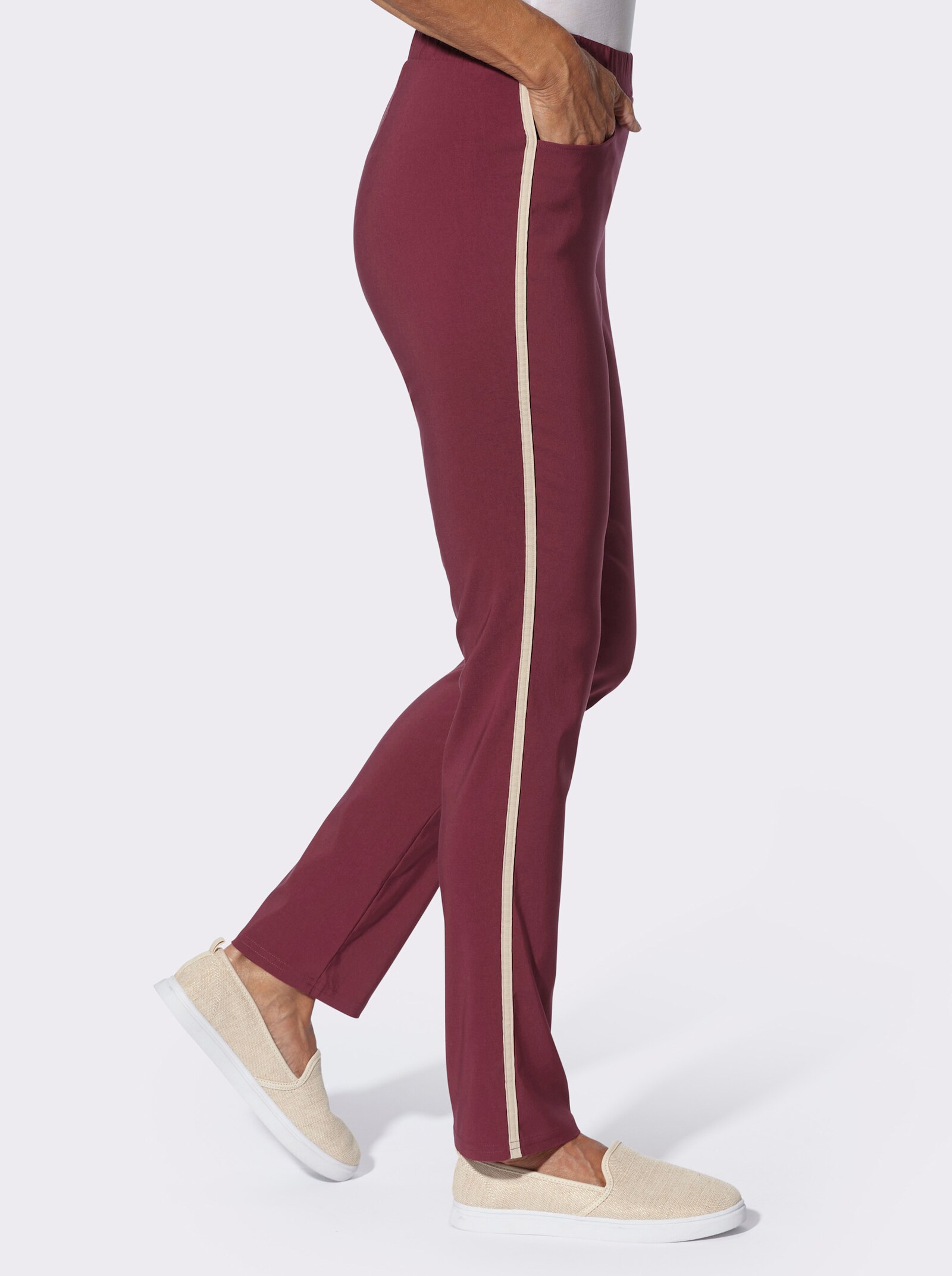 Bengalinhose mit seitlicher Kontrastpaspel - bordeaux-sand