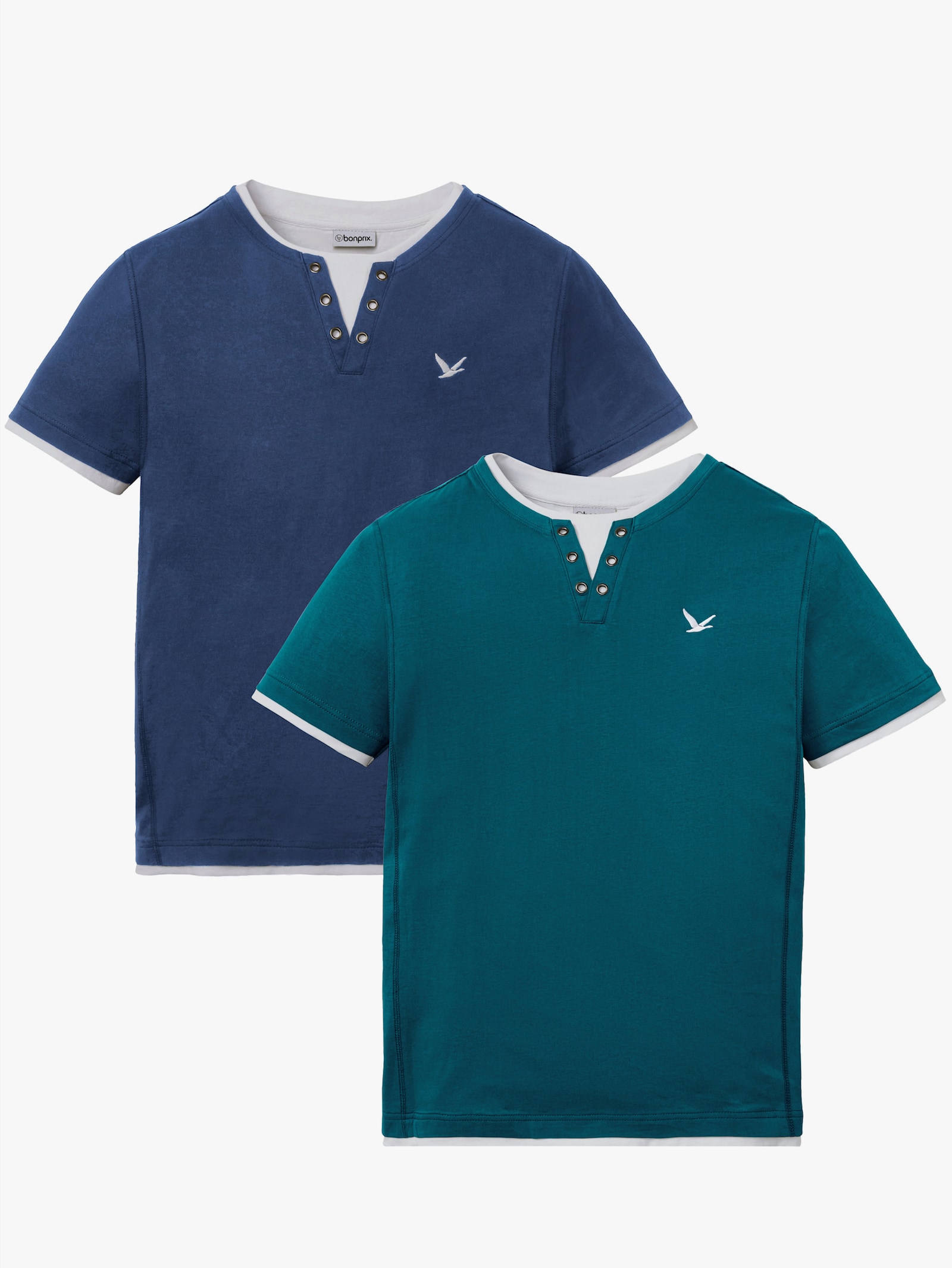 Kurzarmshirt im Doppelpack - jeansblau + aquapetrol