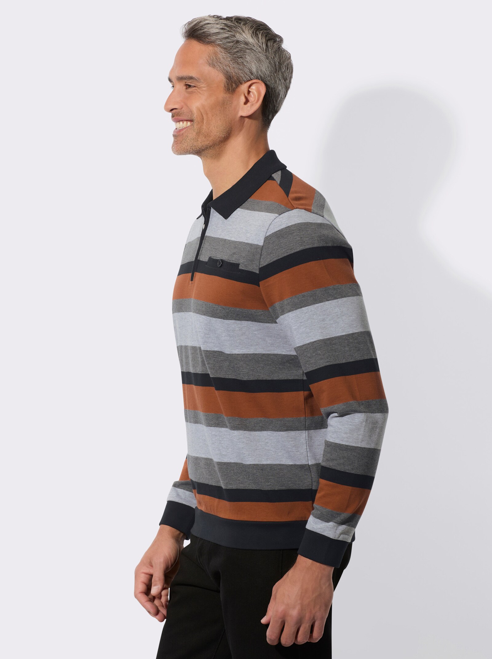 Sweatshirt in streepjesdessin - zwart/cognac gestreept