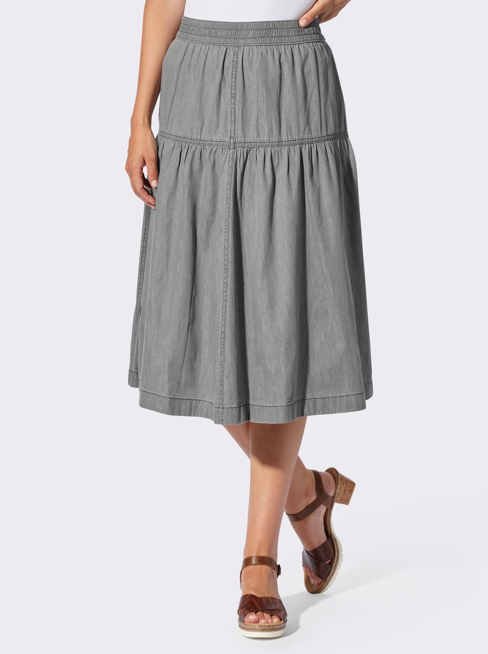 Jeansrock mit Rundum-Dehnbund - light grey-denim + graphit-denim