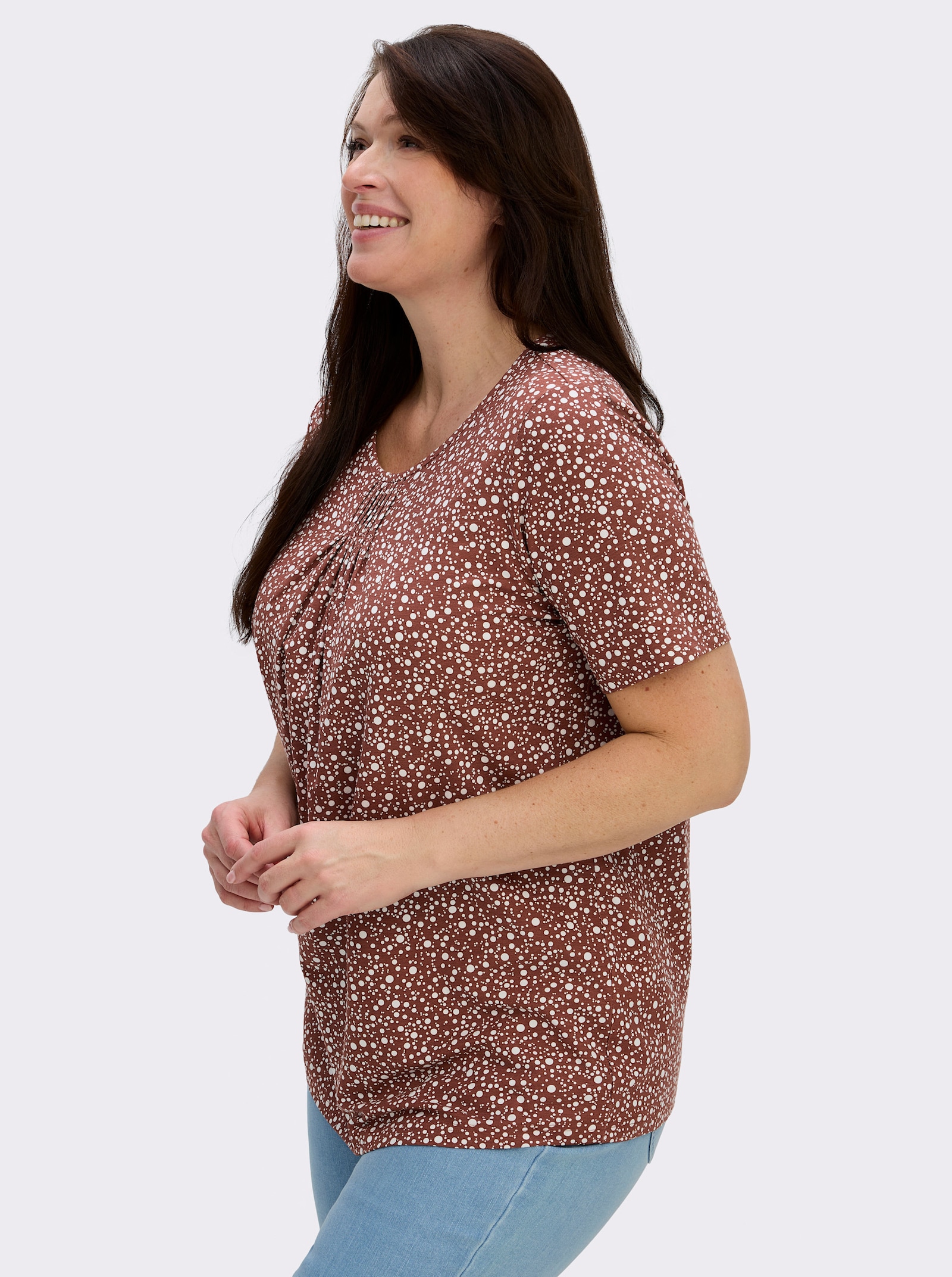 Tunikashirt mit Punkte-Dessin - rotbraun-weiß-bedruckt