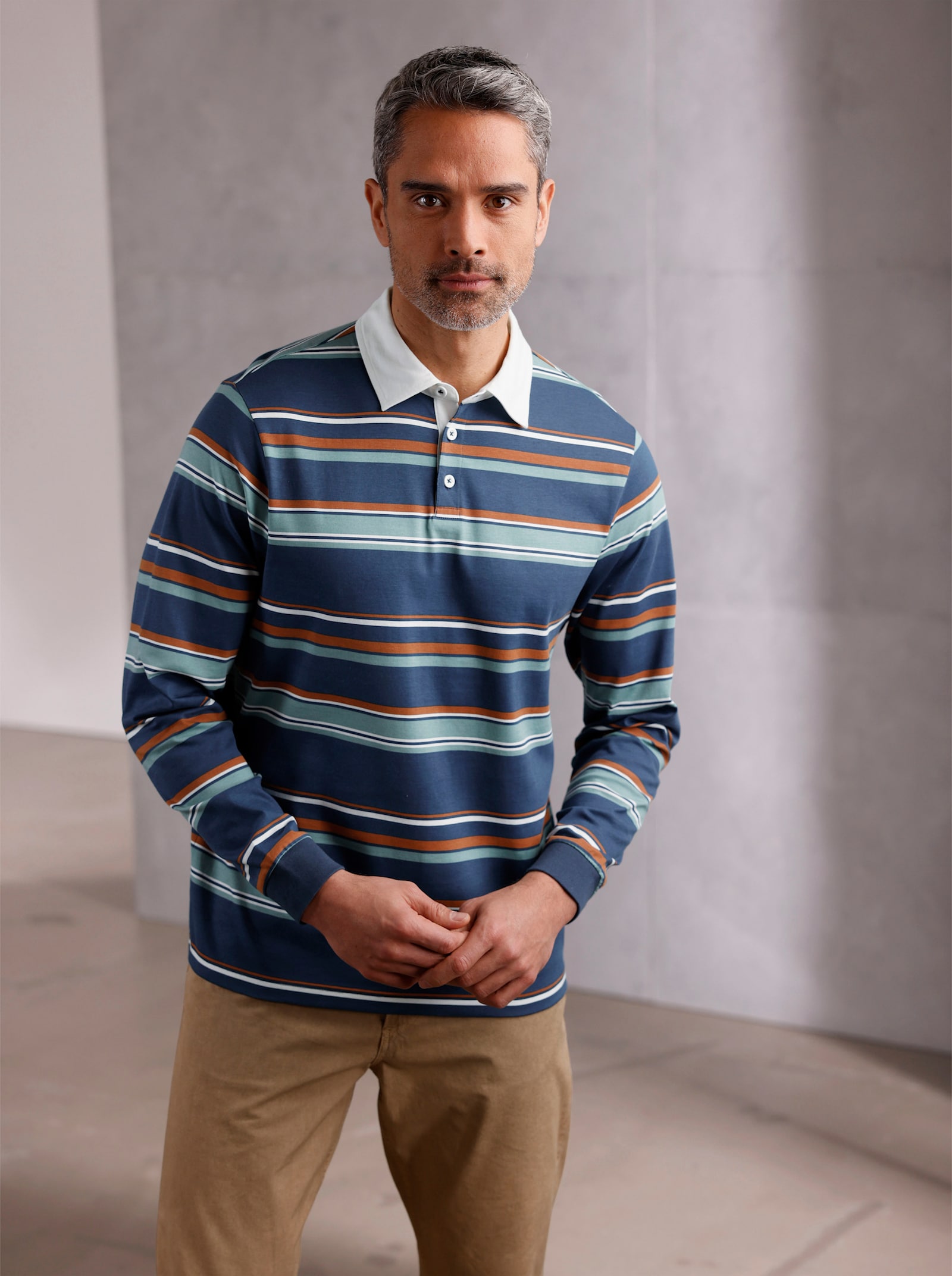 Langarm-Poloshirt im Ringel-Dessin - dunkelblau-geringelt