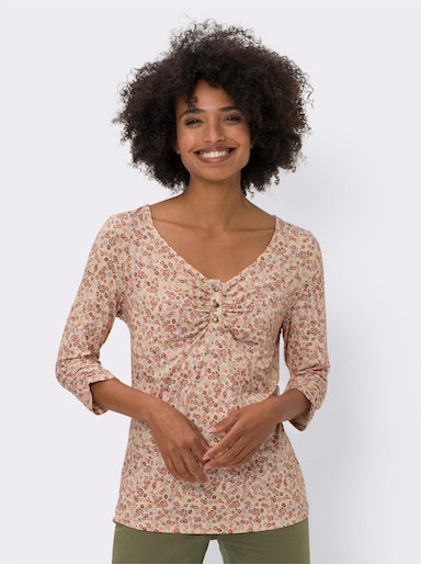 heine Print-Shirt mit Millefleur-Muster - sand-papaya-bedruckt