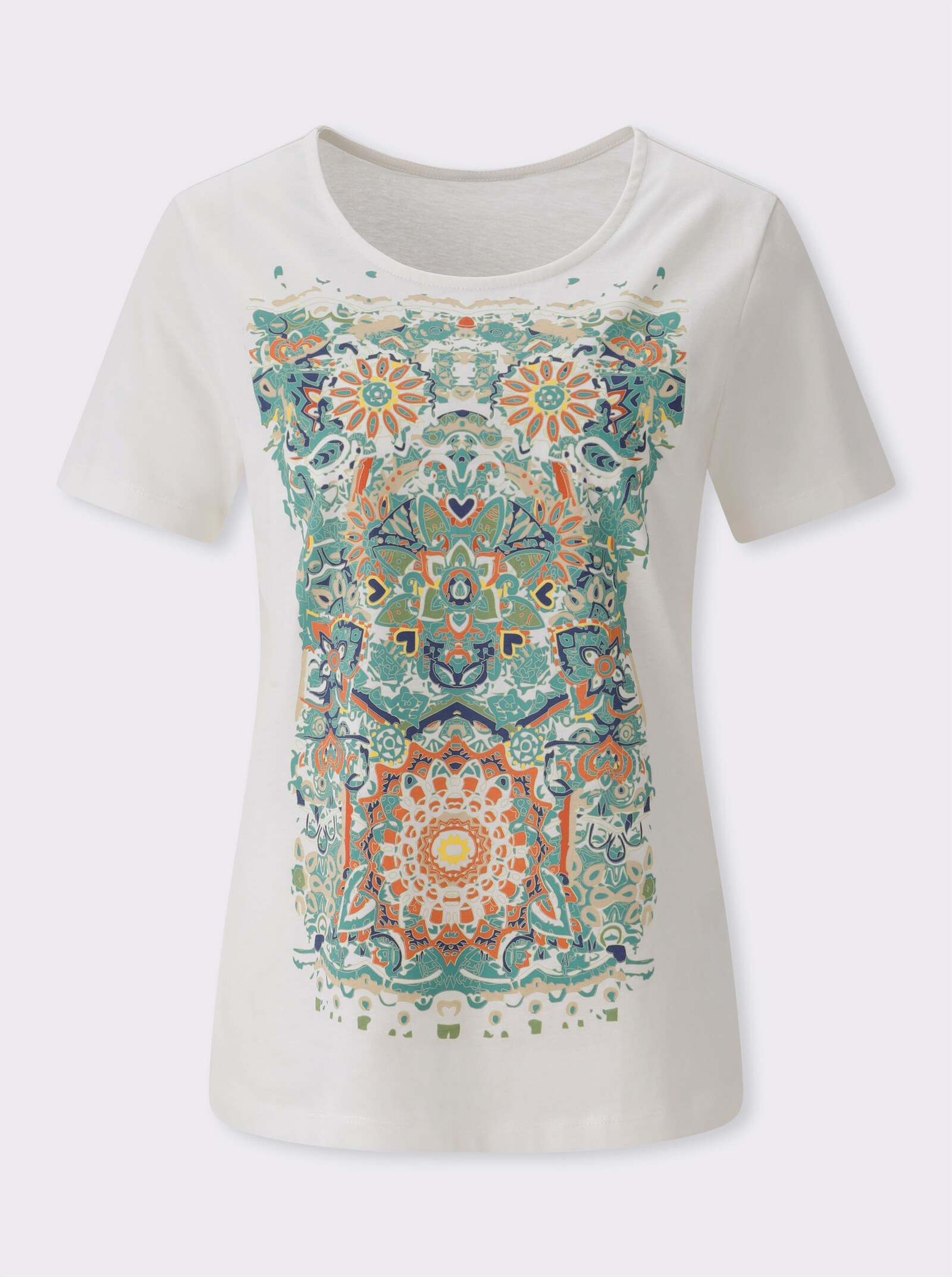 Shirt met korte mouwen en print in mandalastijl - ecru/jeansblauw bedrukt