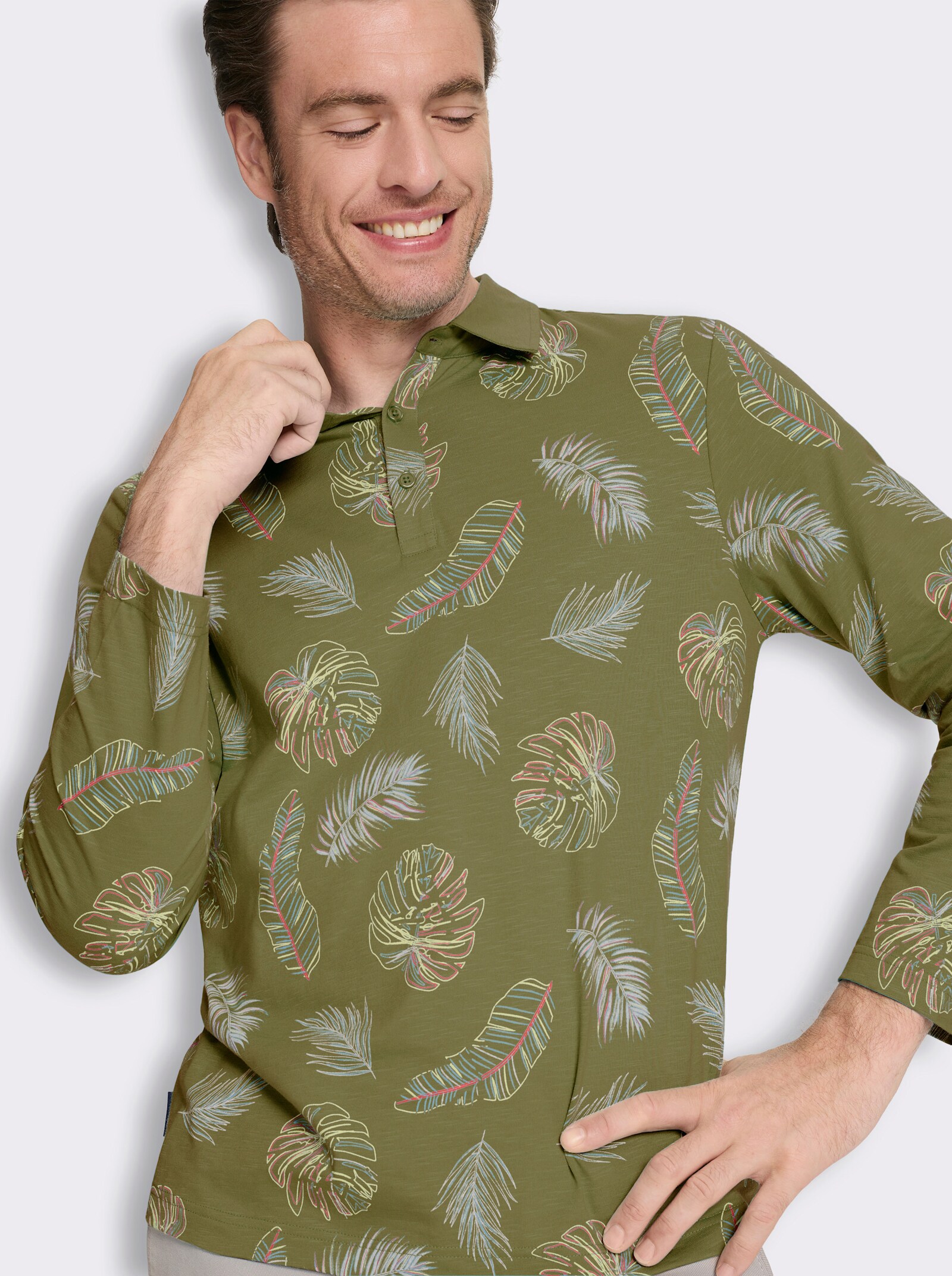 Marco Donati Langarmshirt aus Flammgarn - oliv-bedruckt