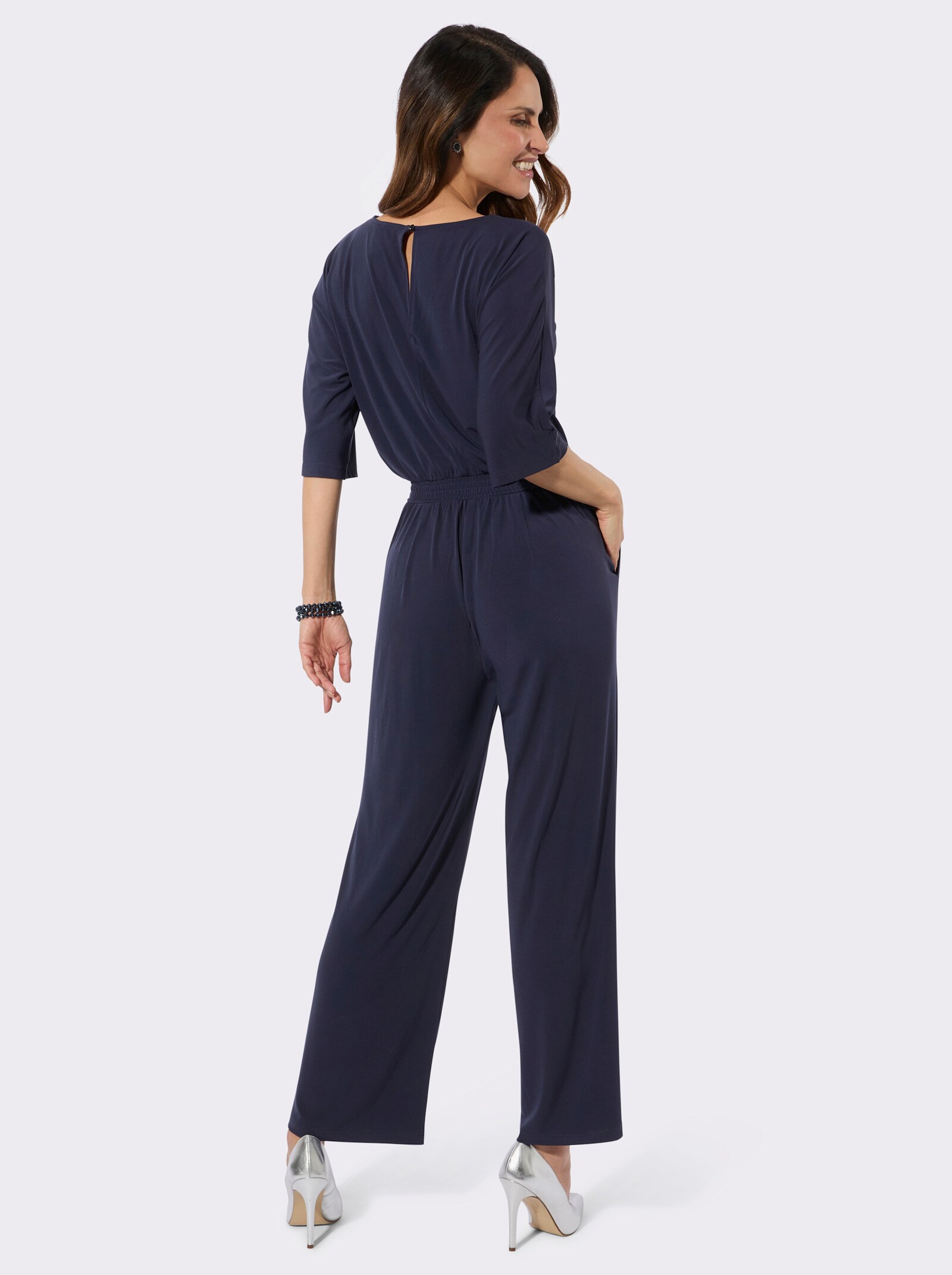 Jumpsuit mit Spitze am V-Ausschnitt - marine
