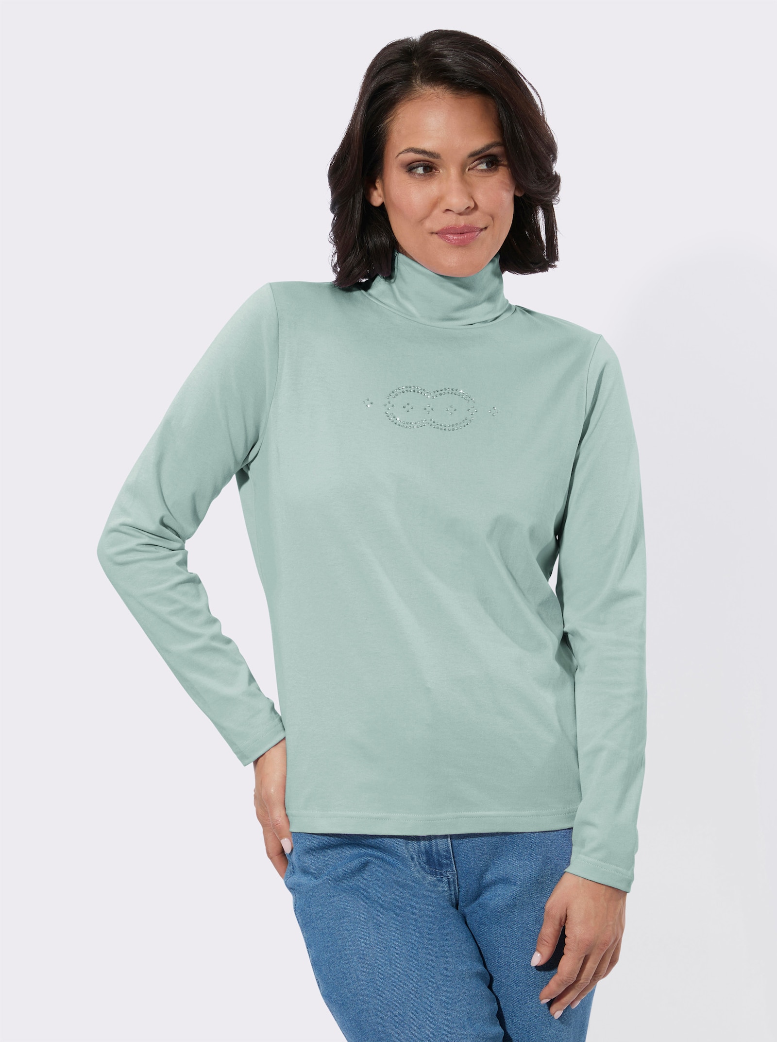 Rollkragenshirt mit Metallplättchen-Verzierung - kalkmint