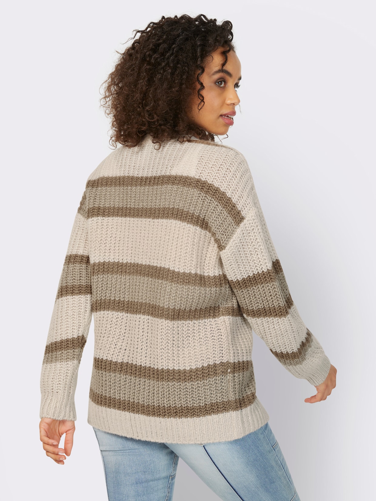 heine Strickjacke - ecru-taupe-gestreift