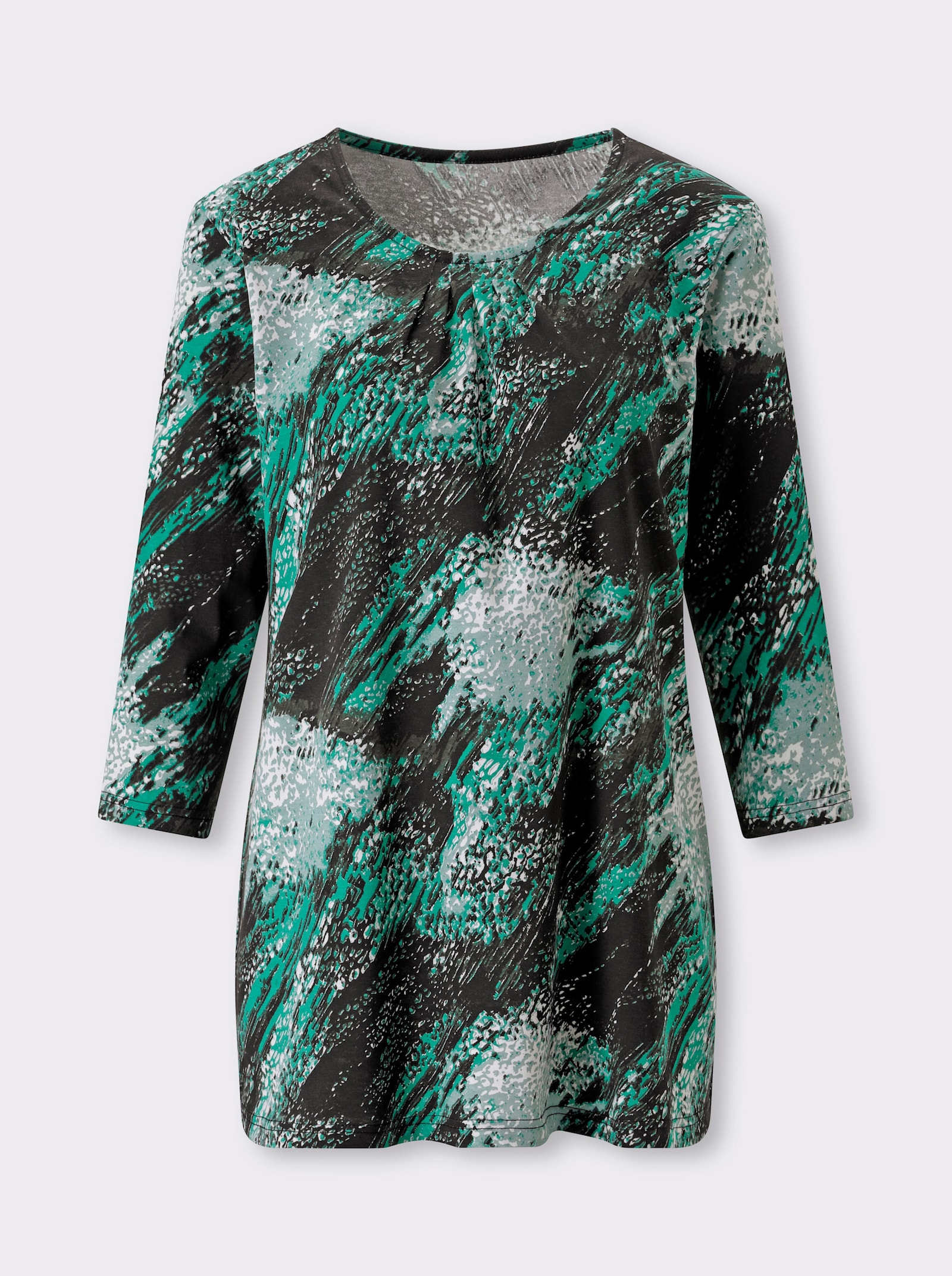 Longshirt mit 3/4-Ärmeln - schwarz-smaragd-bedruckt