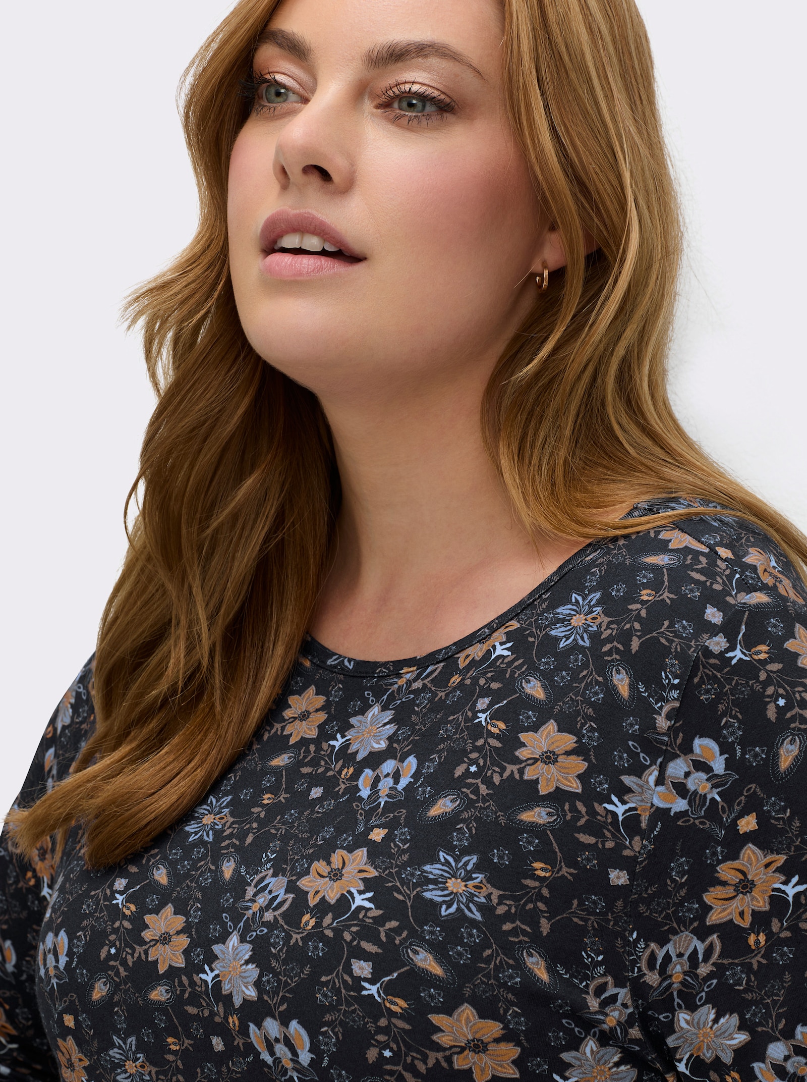 Print-Shirt mit U-Boot-Ausschnitt - marine-ocker-bedruckt