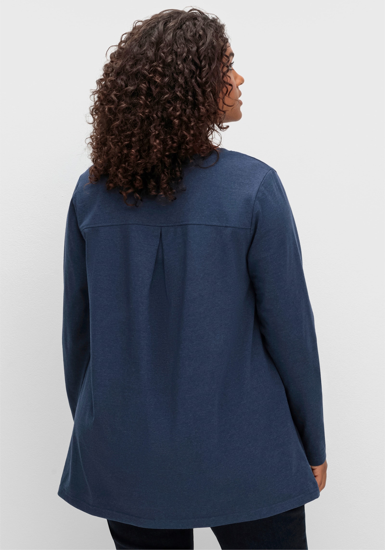 sheego Langarmshirt in A-Linie, fein meliert - nachtblau-meliert