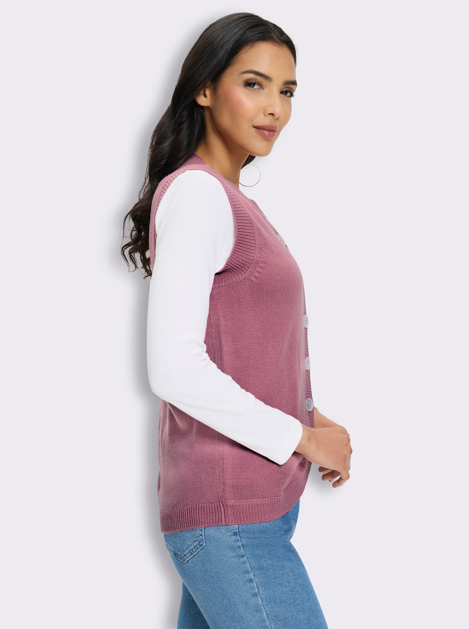 Strickweste mit abgerundetem Saum - altrosa