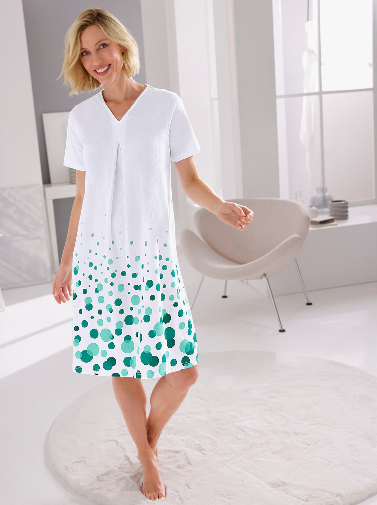 wäschepur Nachthemden - weiß-blaugrün-bedruckt + weiß-hellgrau-bedruckt