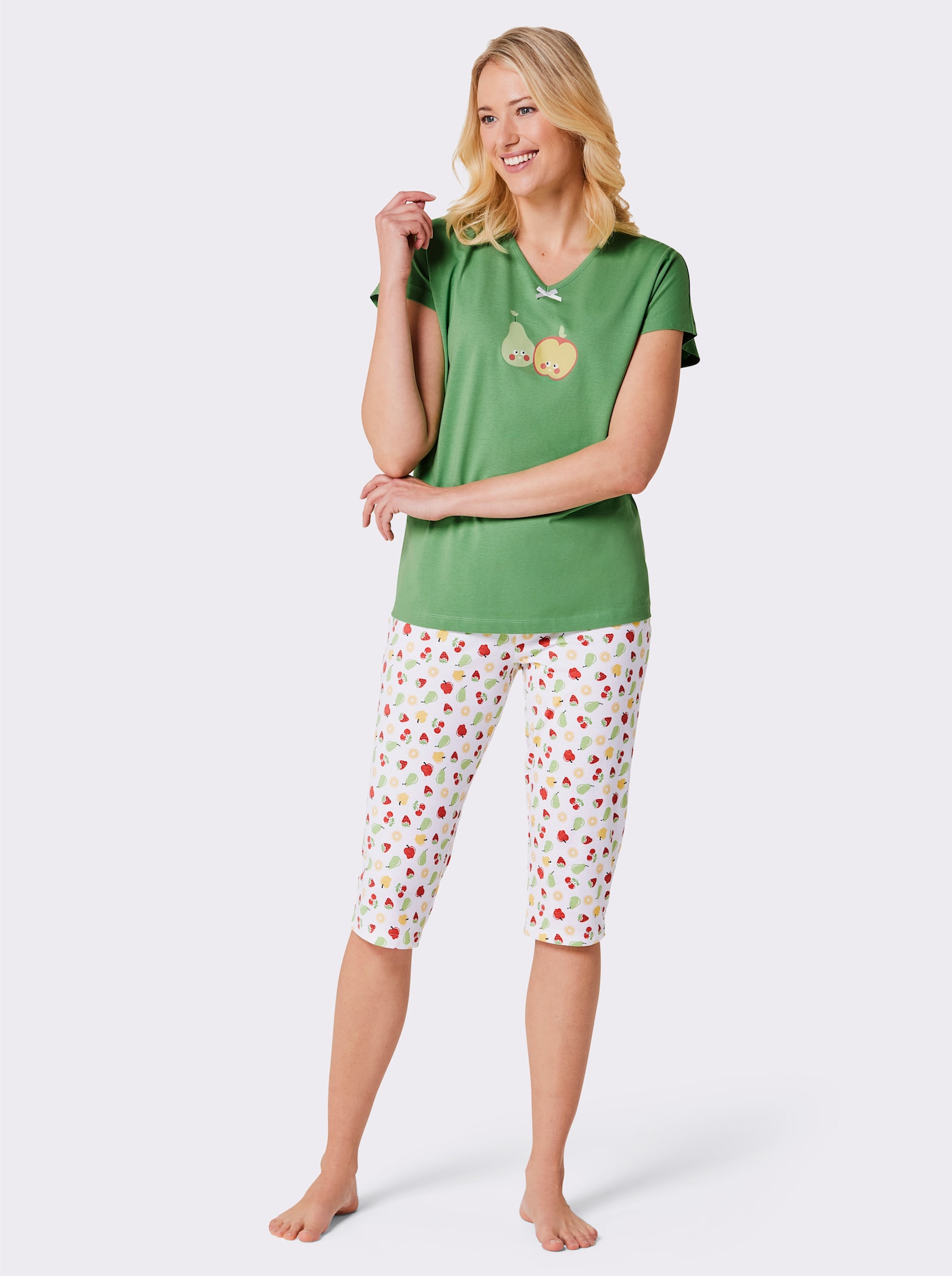 wäschepur Pyjamasar med capribyxa med resårlinning - äpple + vit-med tryck