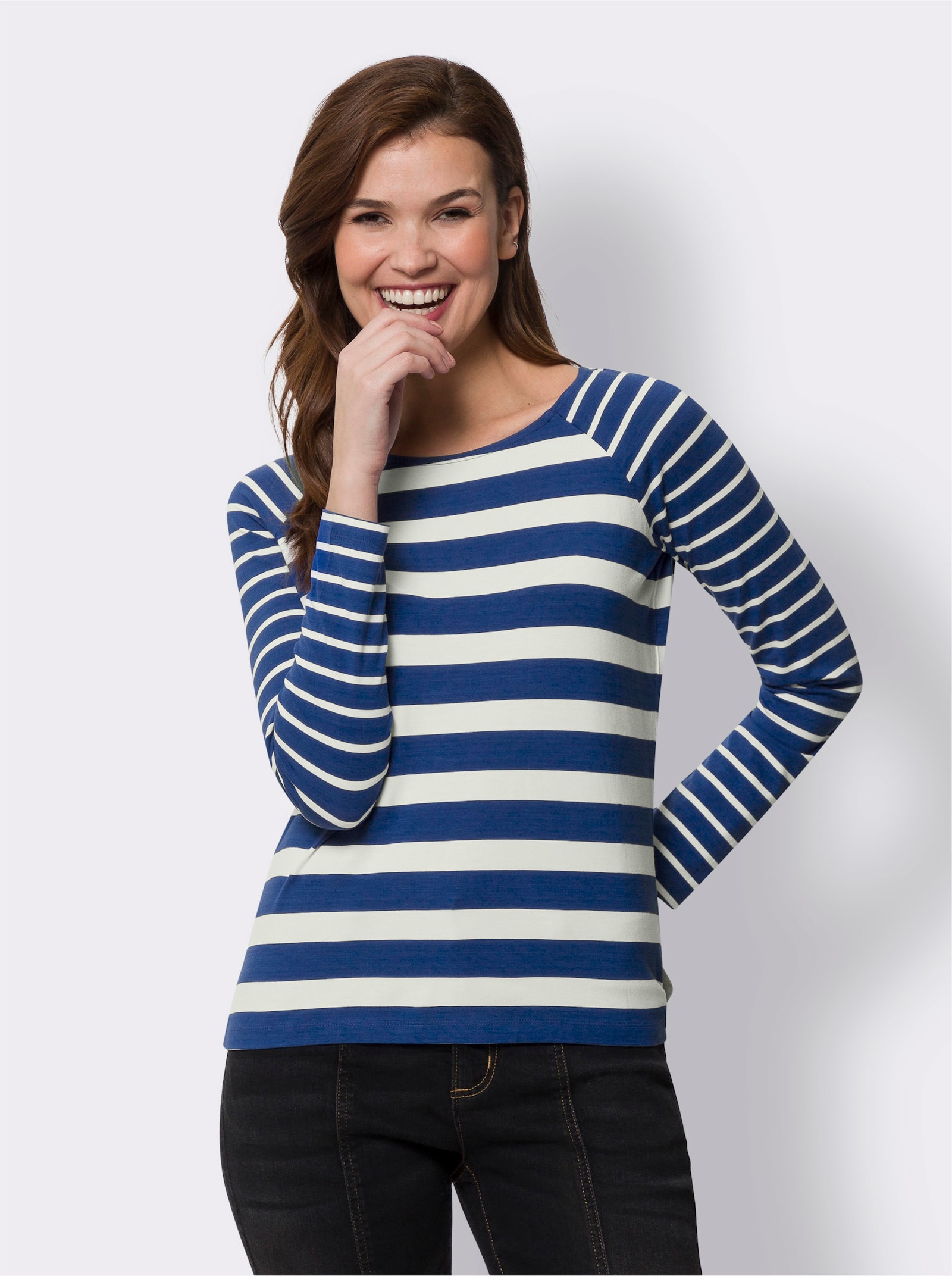 heine Shirt met lange mouwen in streepdessin - koningsblauw/ecru gestreept