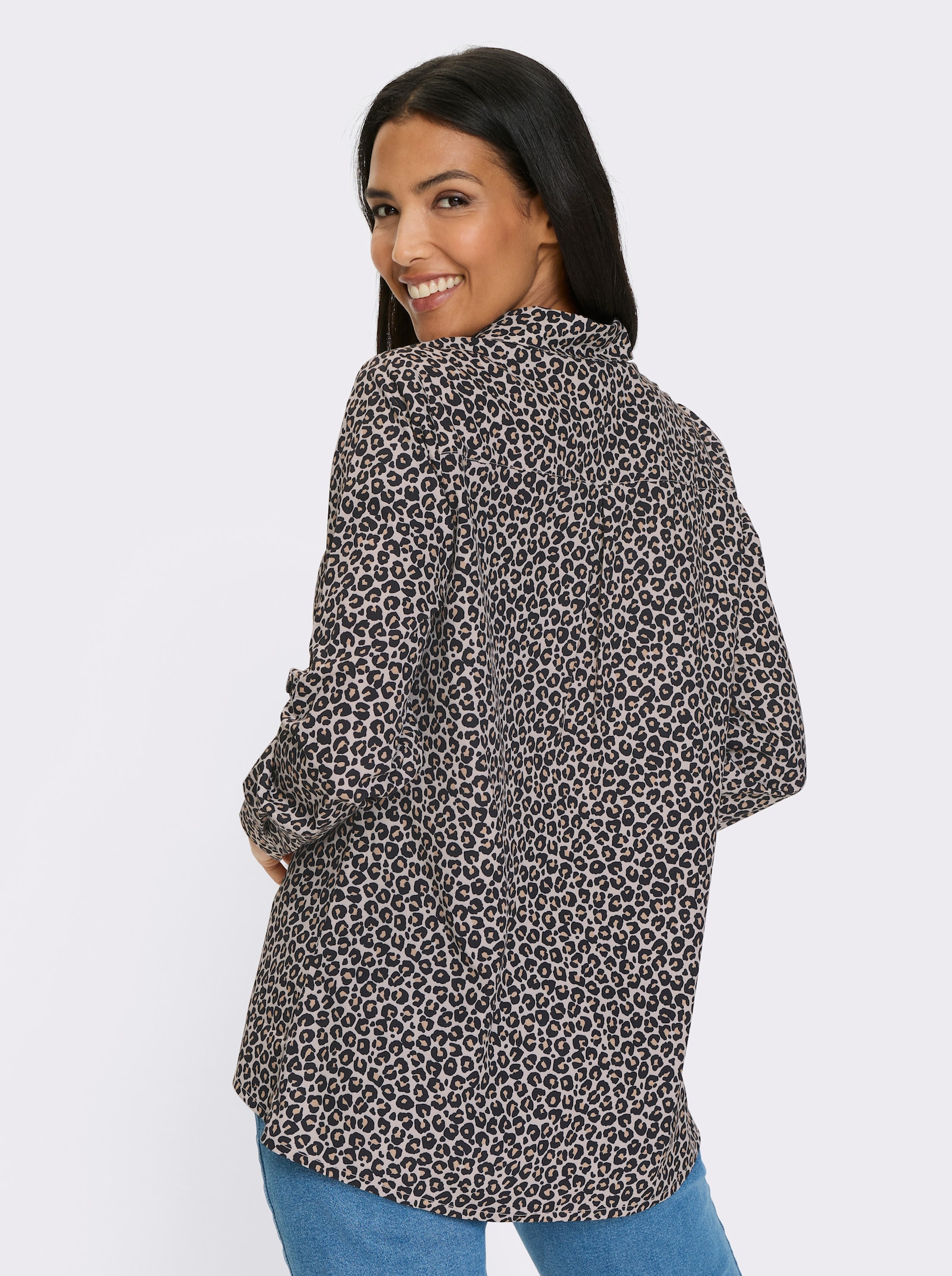 Dlhá blúzka s leopardím vzorom - Pieskovo-čierna potlač