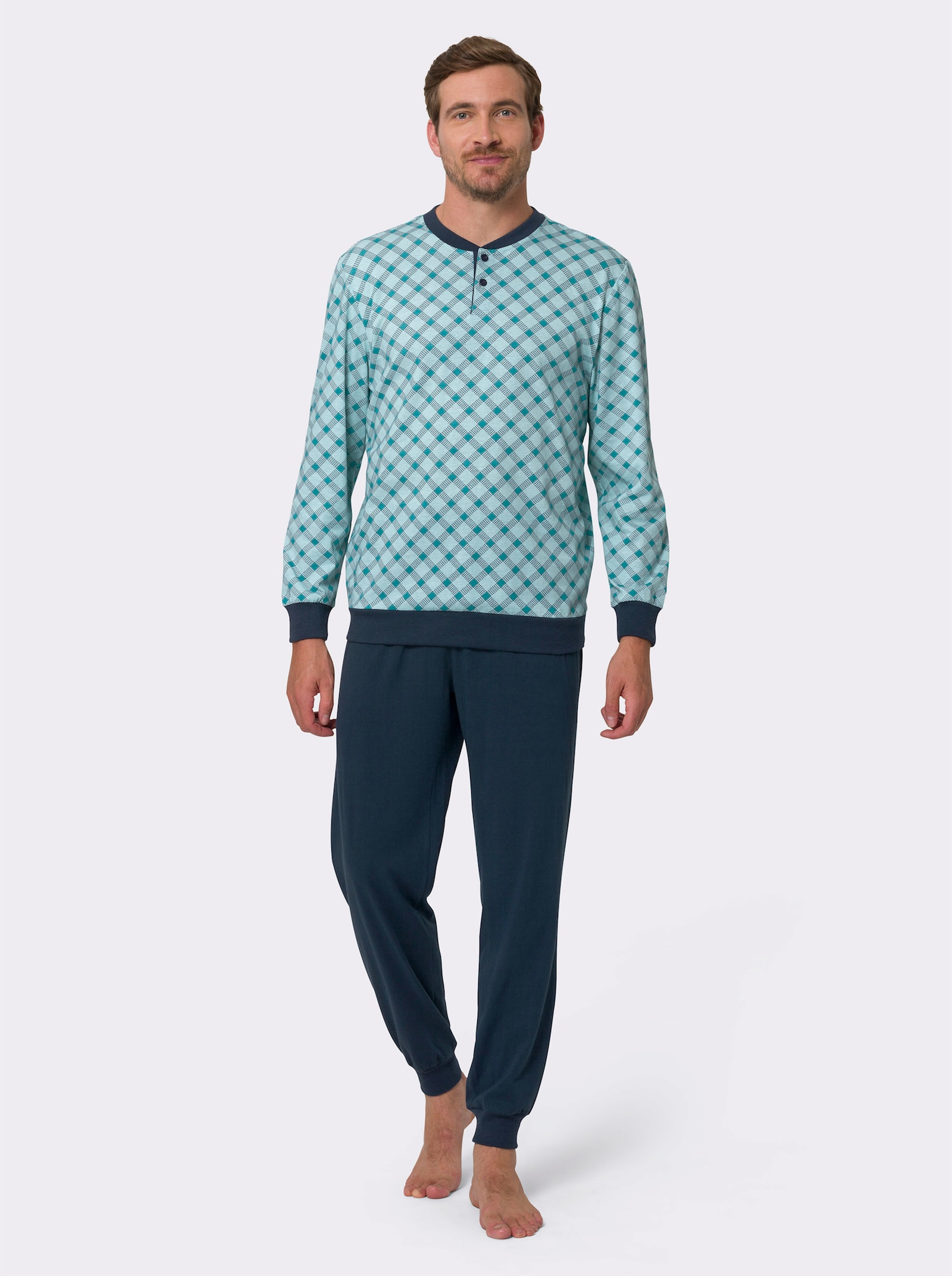 Pyžamo s elastickými náplety - akvamarínová-tmavěmodrá