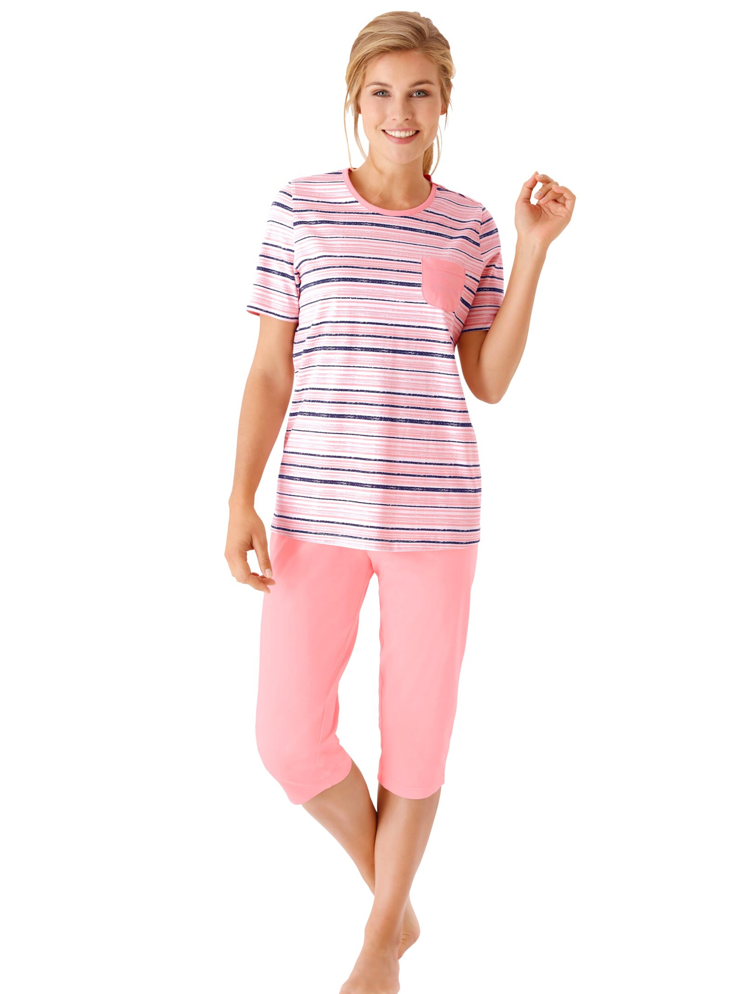 Capri-Schlafanzug - apricot-geringelt