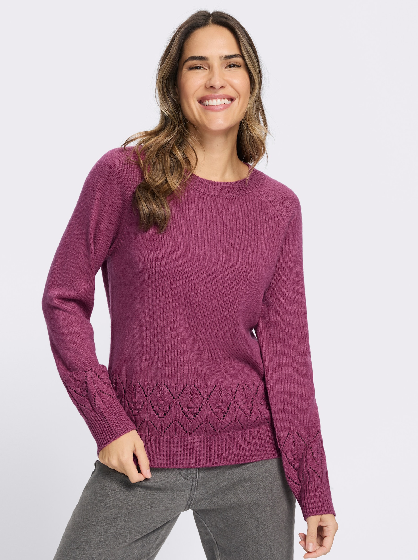 Langarm-Pullover mit Strickmuster im Vorderteil - erika