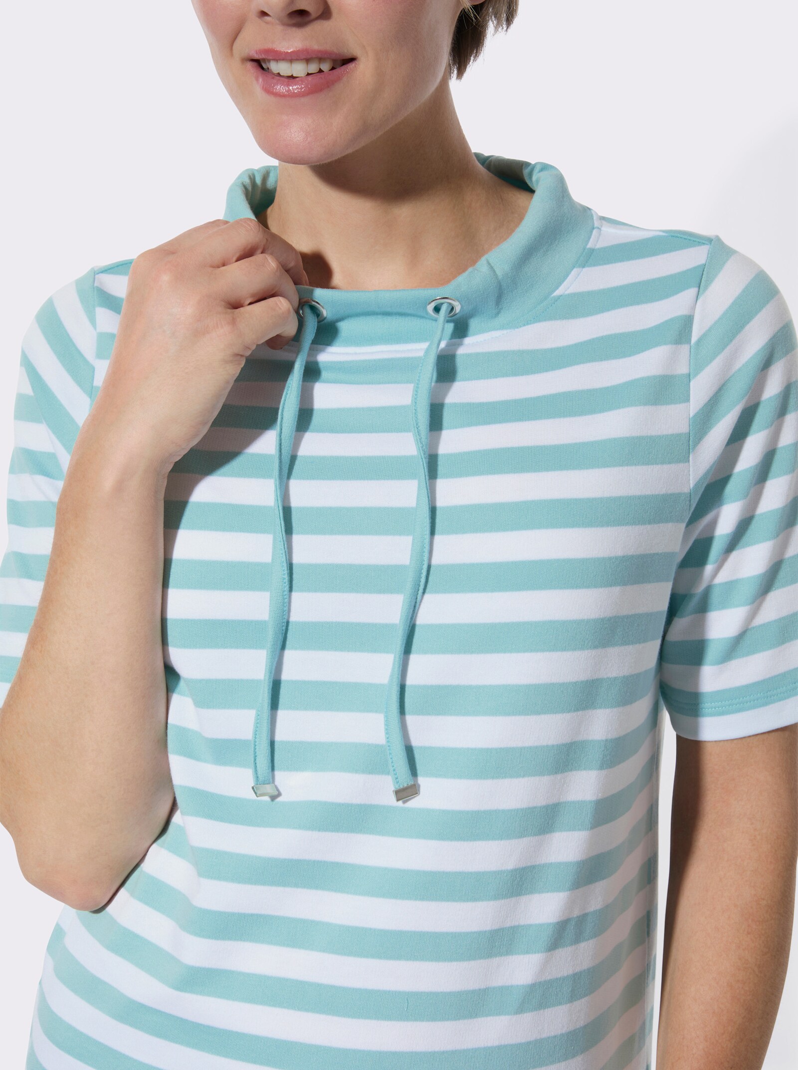 Sweatshirt in Interlock-Qualität - mint-ecru-geringelt