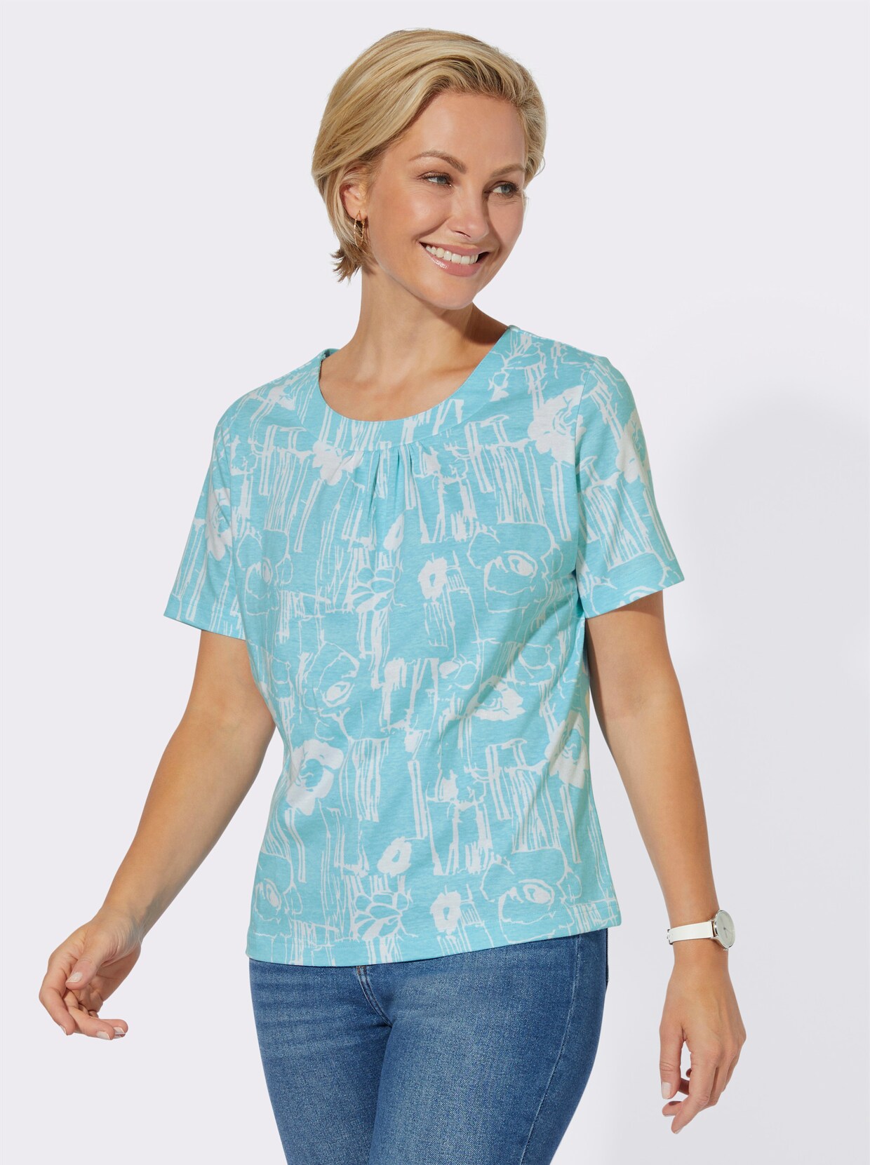 Shirt-Set - aquamarin + aquamarin-weiß-bedruckt