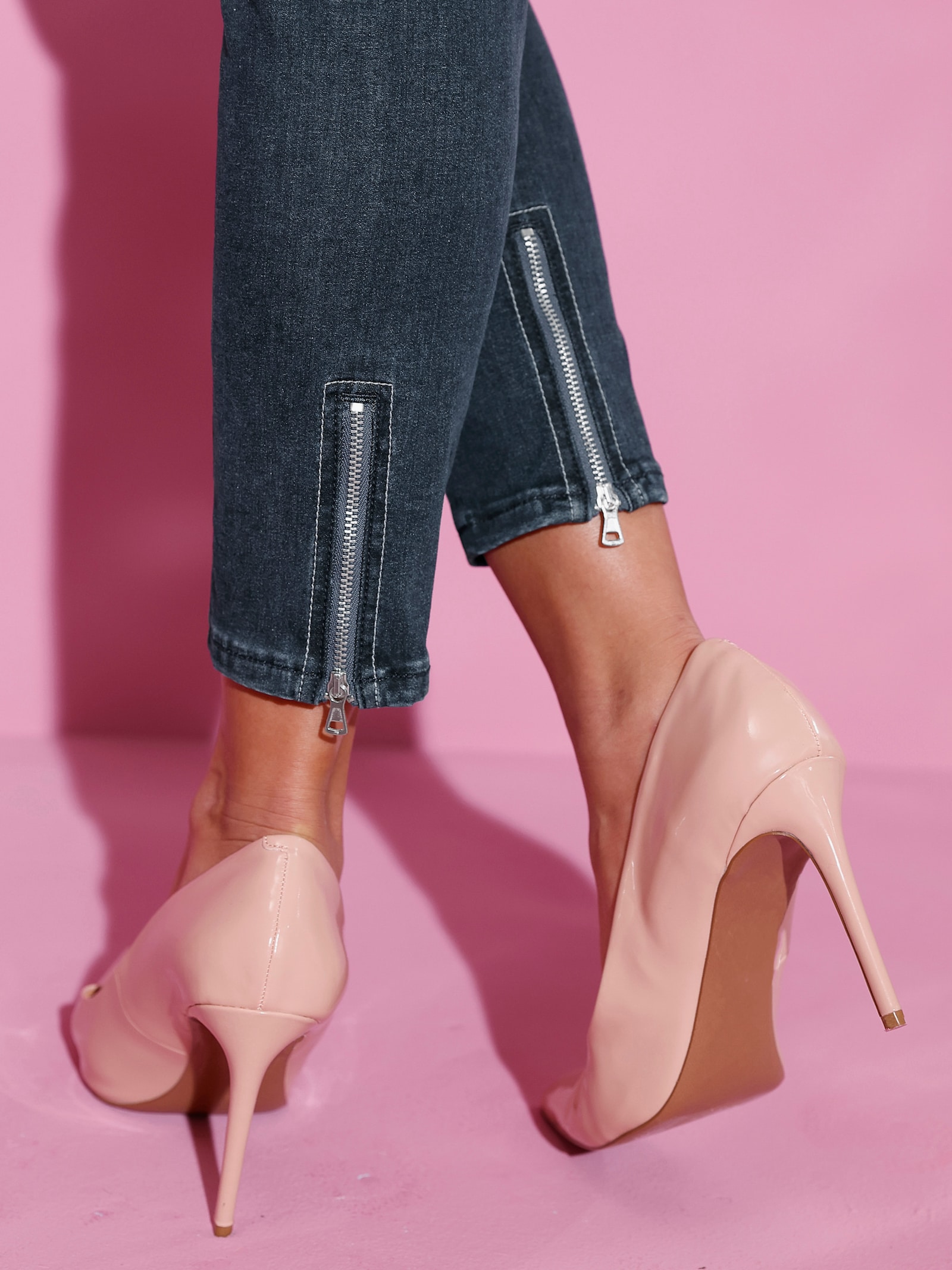 7/8-Jeans mit Reißverschluss am Bein - blue-stone-washed