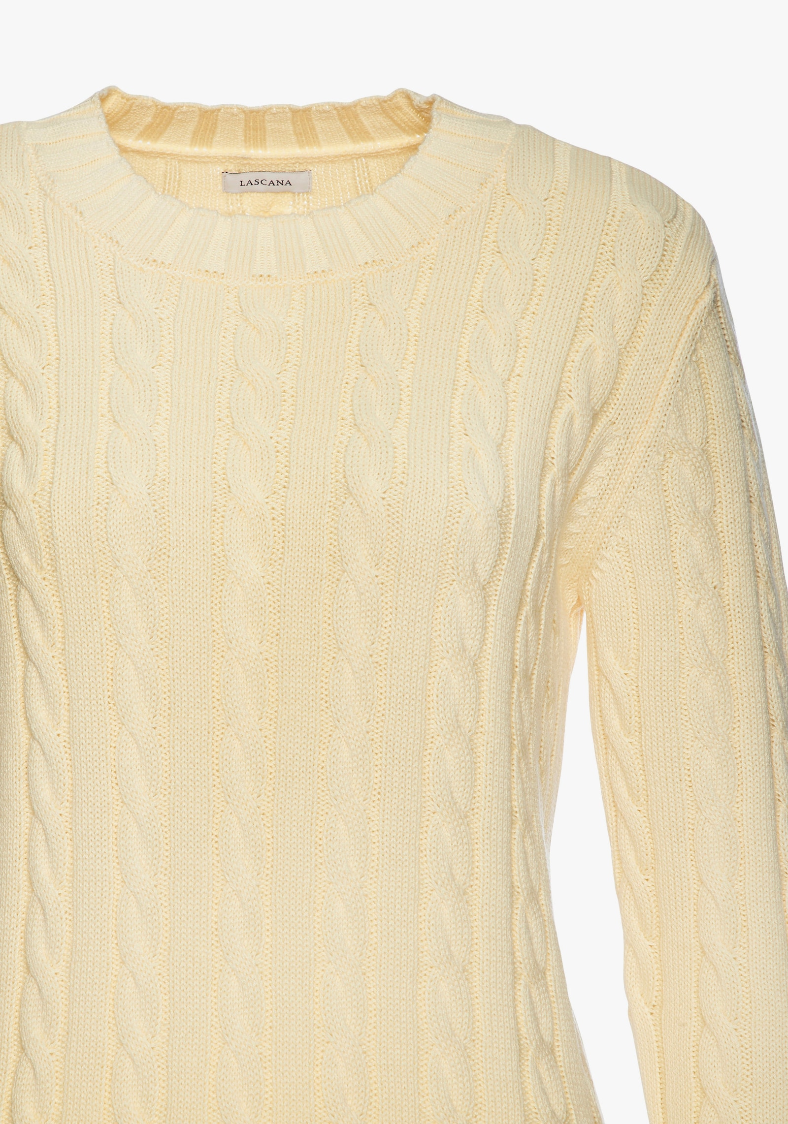 LASCANA Rundhalspullover - hellgelb